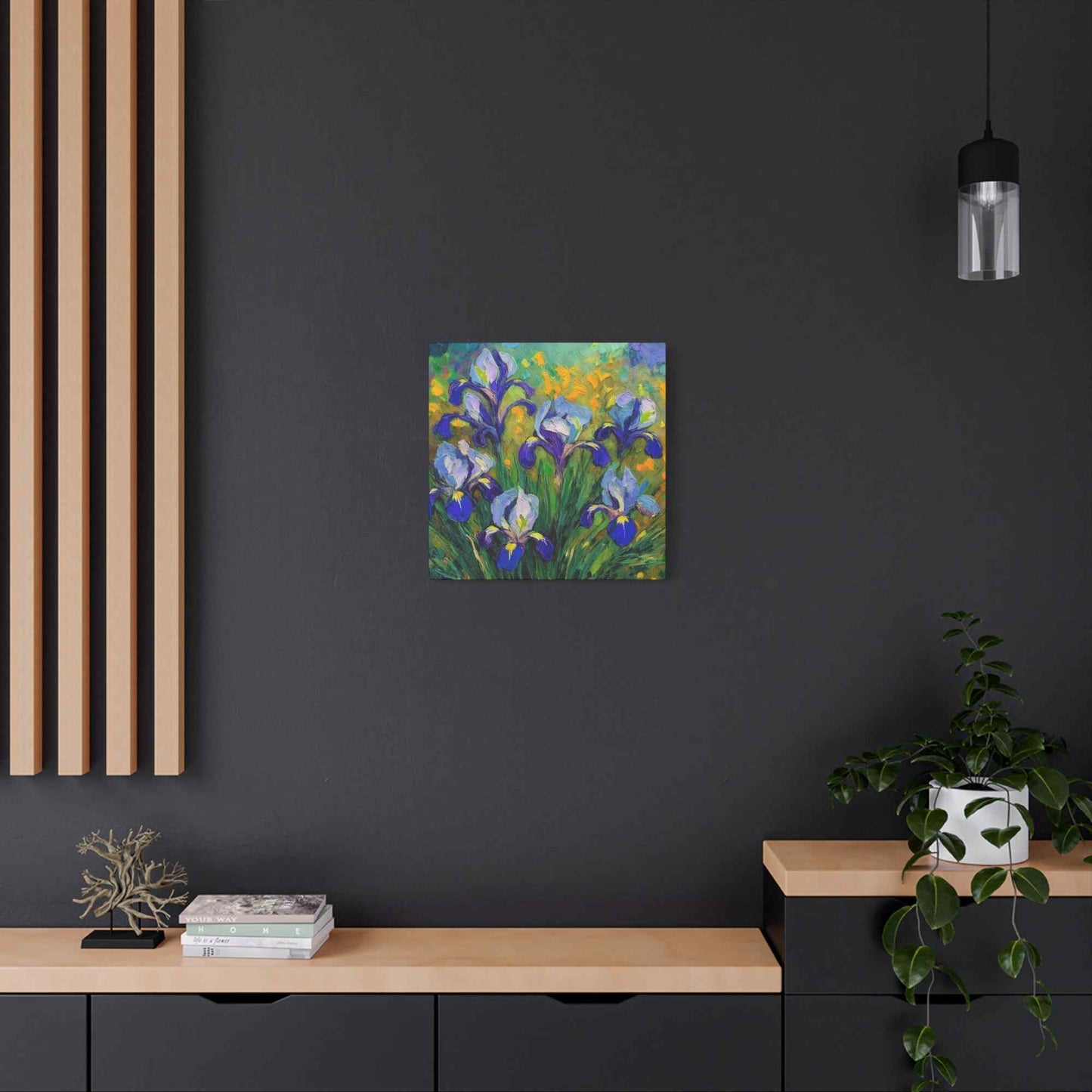 Irises Floral Print Canvas, Floral Oil Paint Print 20x20, 24x24, 30x30, 32x32, 36x36 Art Design Pine-Wood Inner Frame MC-186
