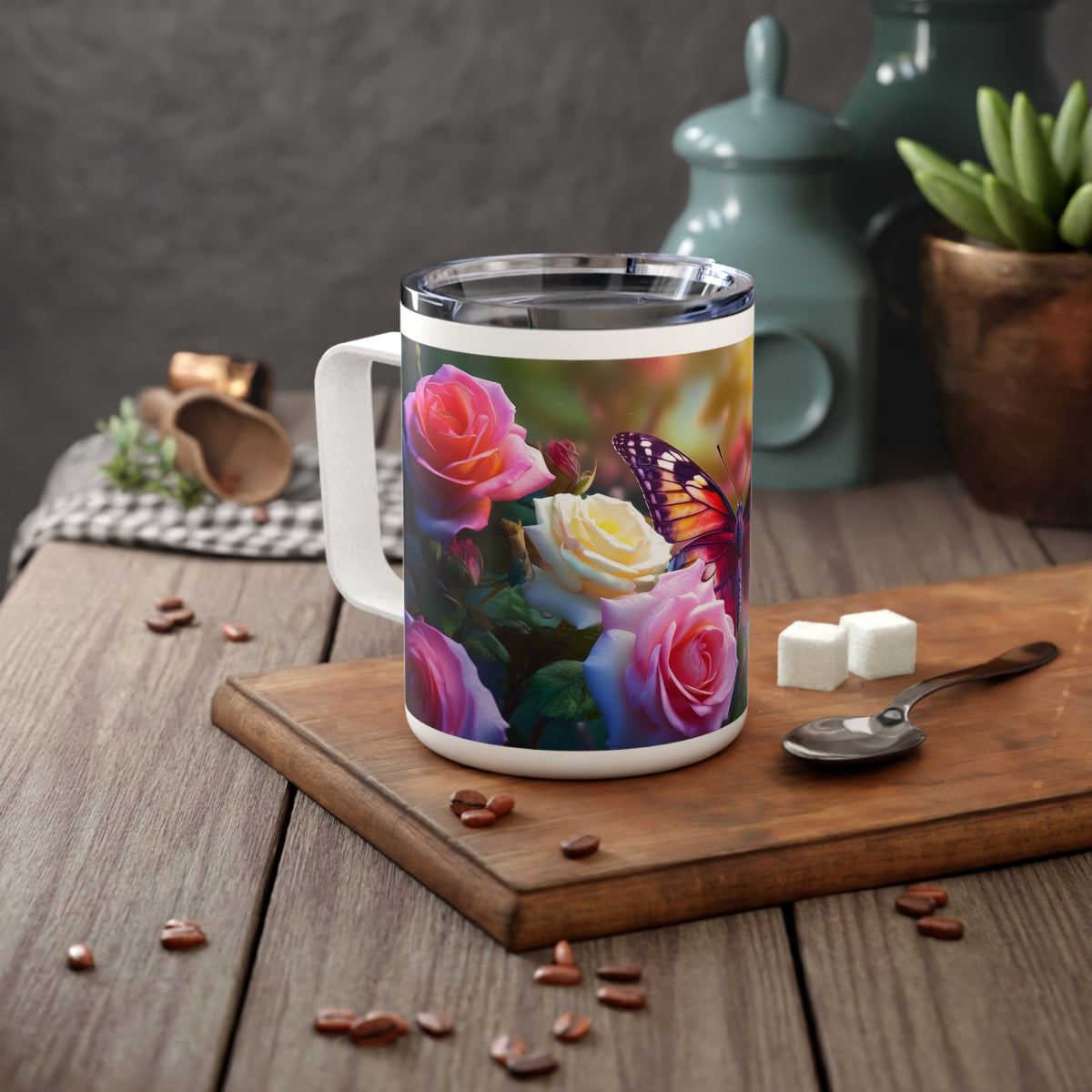 27 Art Design Insulated Coffee Mug Clear Lid 10oz Insulated Coffee Mug 10oz