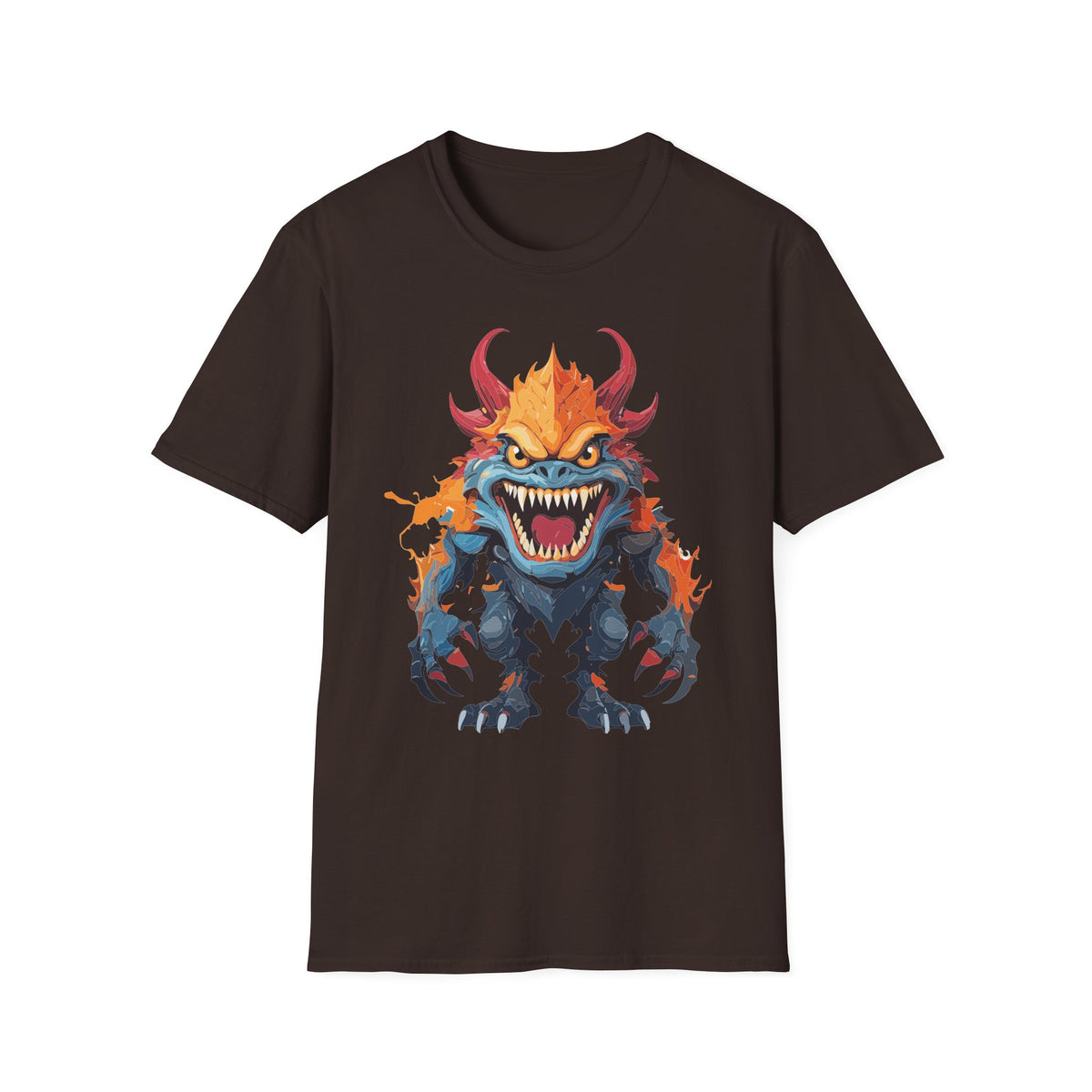 Monster T-Shirt — Fiery Demon Creature Cartoon Graphic Tee Unisex 100 Cotton Gildan T-Shirt