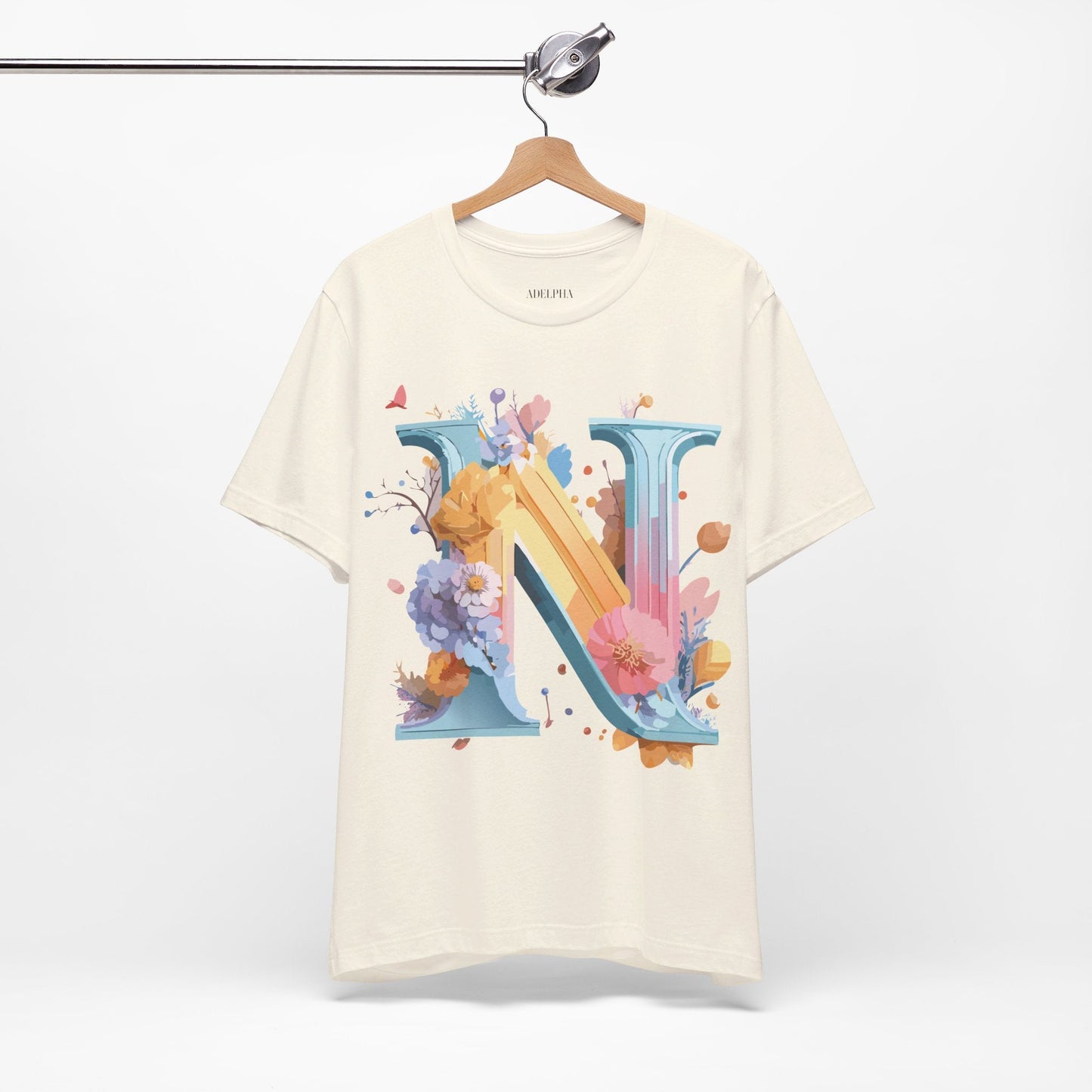 Letter N Shirt Classic Unisex Graphic Tee With Premium Vintage Adelpha Artwork Jersey Short Sleeve