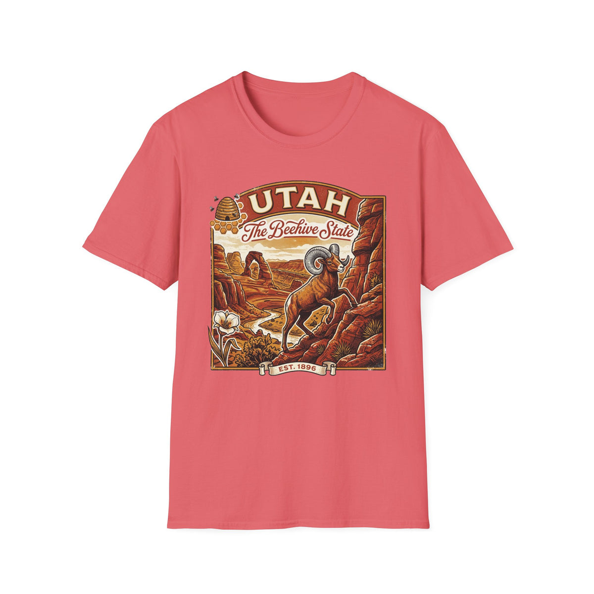 Utah State Retro Bighorn Sheep T-Shirt Travel Tourist Graphic Design Unisex 100 Cotton Gildan T-Shirt