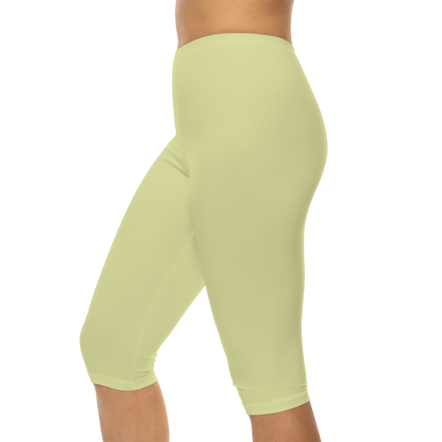 Spring Yellow Color Women's Brushed Suede Poly Span Casual Capri Leggings XS-2XL