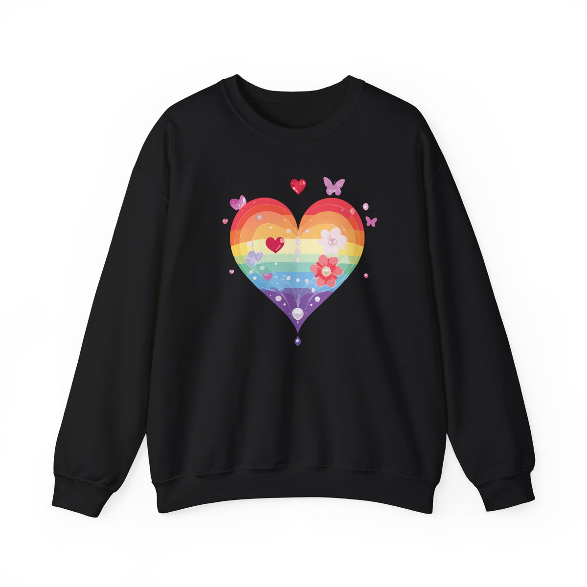 Rainbow Heart Sweatshirt, Floral Heart Sweatshirt, Floral Love Sweatshirt, Valentine's Day Sweatshirt, Rainbow Heart Floral Sweatshirt 115