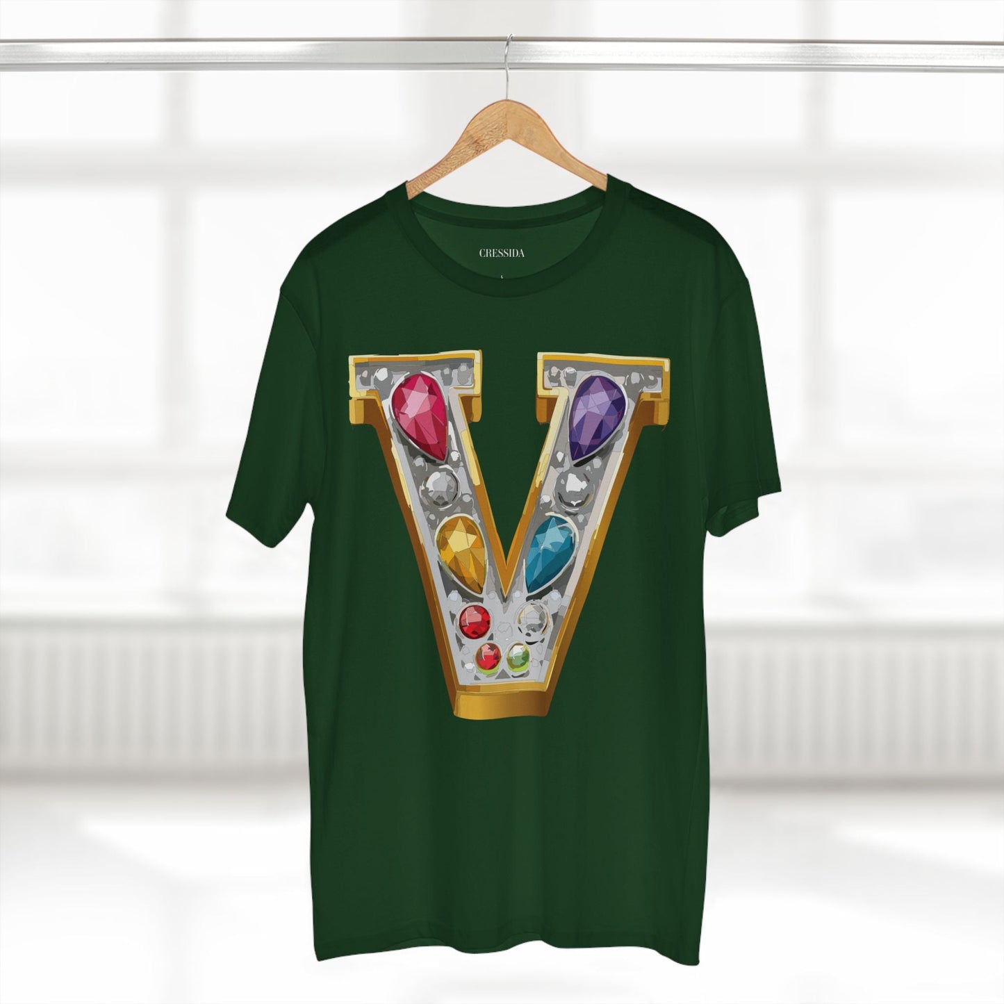 Letter V Graphic Design Tee Unisex 100 Cotton With Antique Gold Letters Artwork T-Shirt