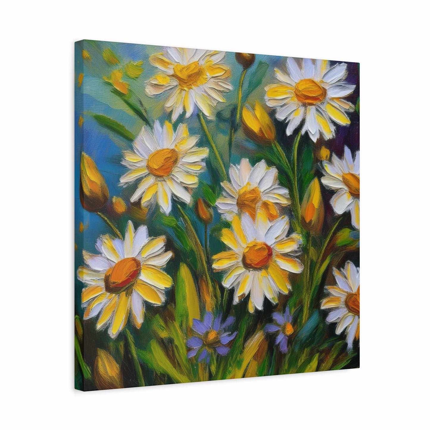 White Daisies Print Canvas, Floral Oil Paint Print 20x20, 24x24, 30x30, 32x32, 36x36 Art Design Pine-Wood Inner Frame MC-127