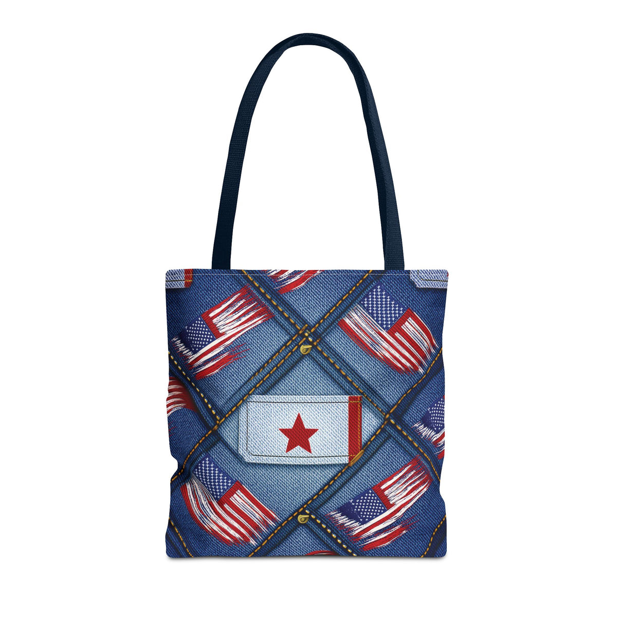 4th of July Graphic Denim Fabric Imitation Print Unisex Canvas Bag Poly Spun 3 Sizes Tote Bag 200-7