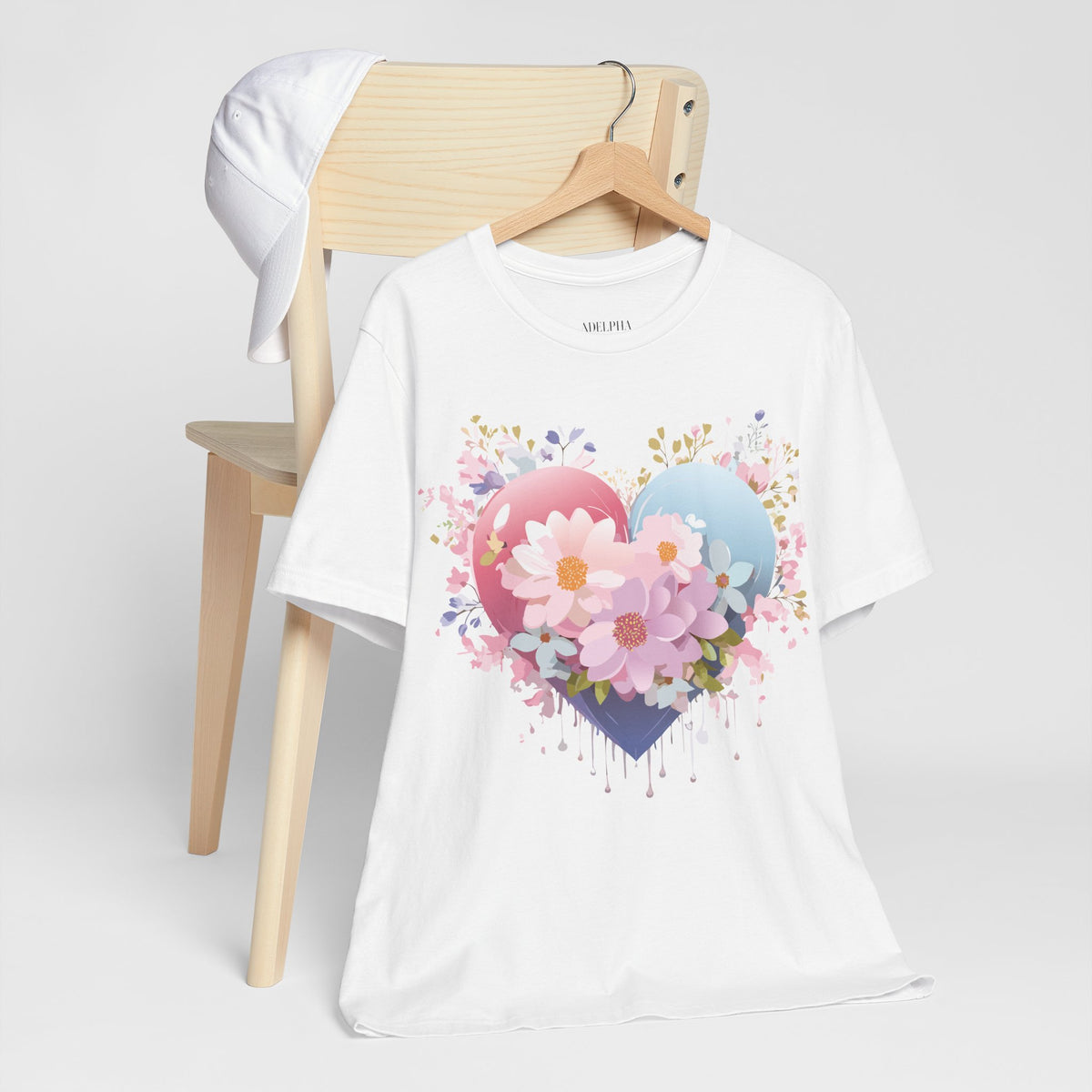 Valentine's Day Graphic Unisex Cotton Bella+Canvas Tee with Floral Art Design d130