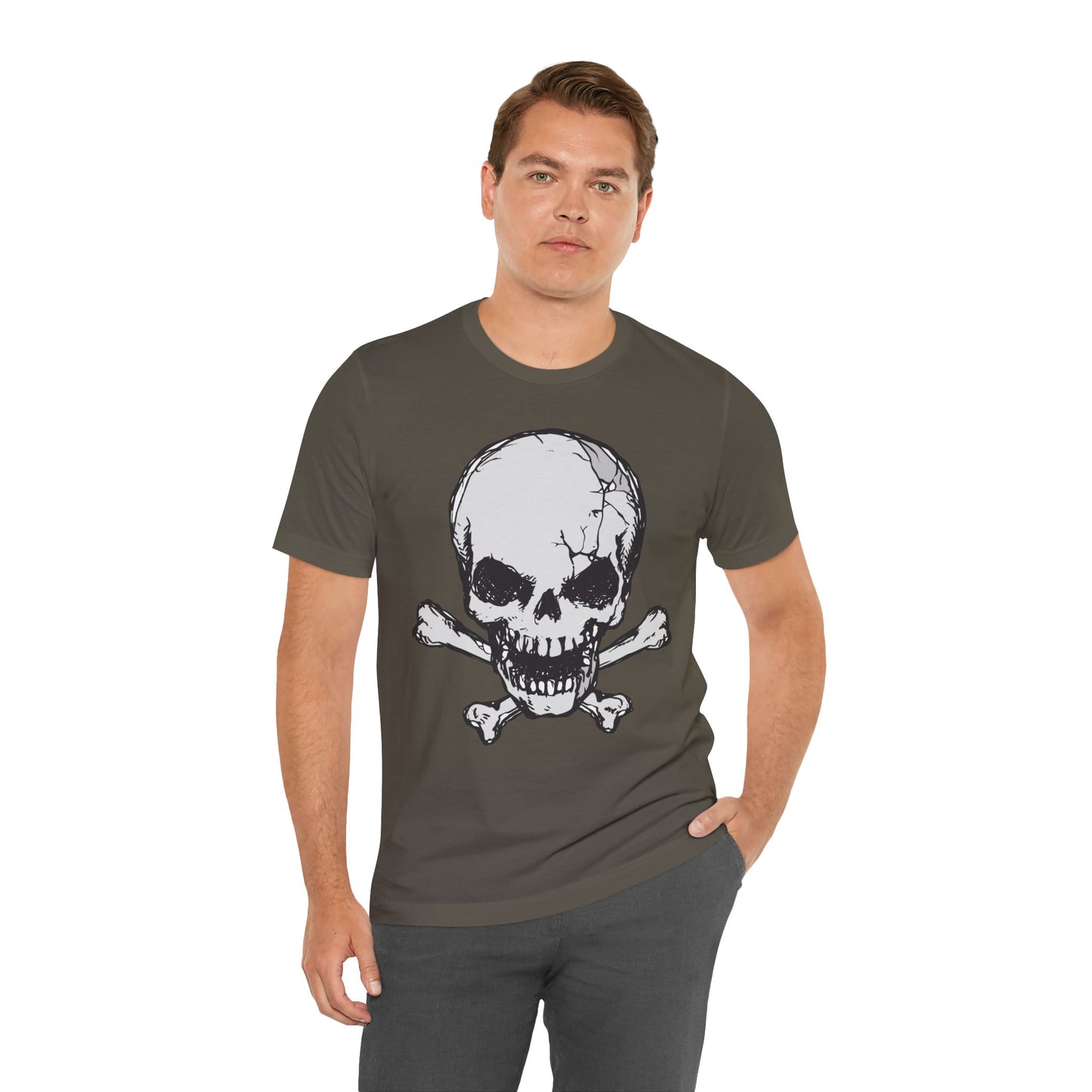 Grey Skull Graphic Design Tee, Skull Shirt, Vintage Tees, Art Design T-Shirt, Vintage Graphic Tee, Art Shirts with Skulls