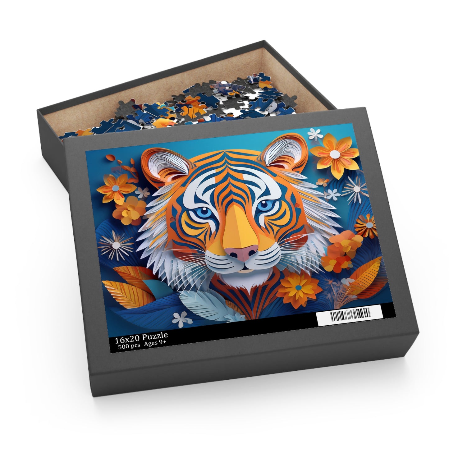 Cute Tiger Face Puzzle 500-Piece | Floral Tiger Puzzle 500-Piece Ages 9+