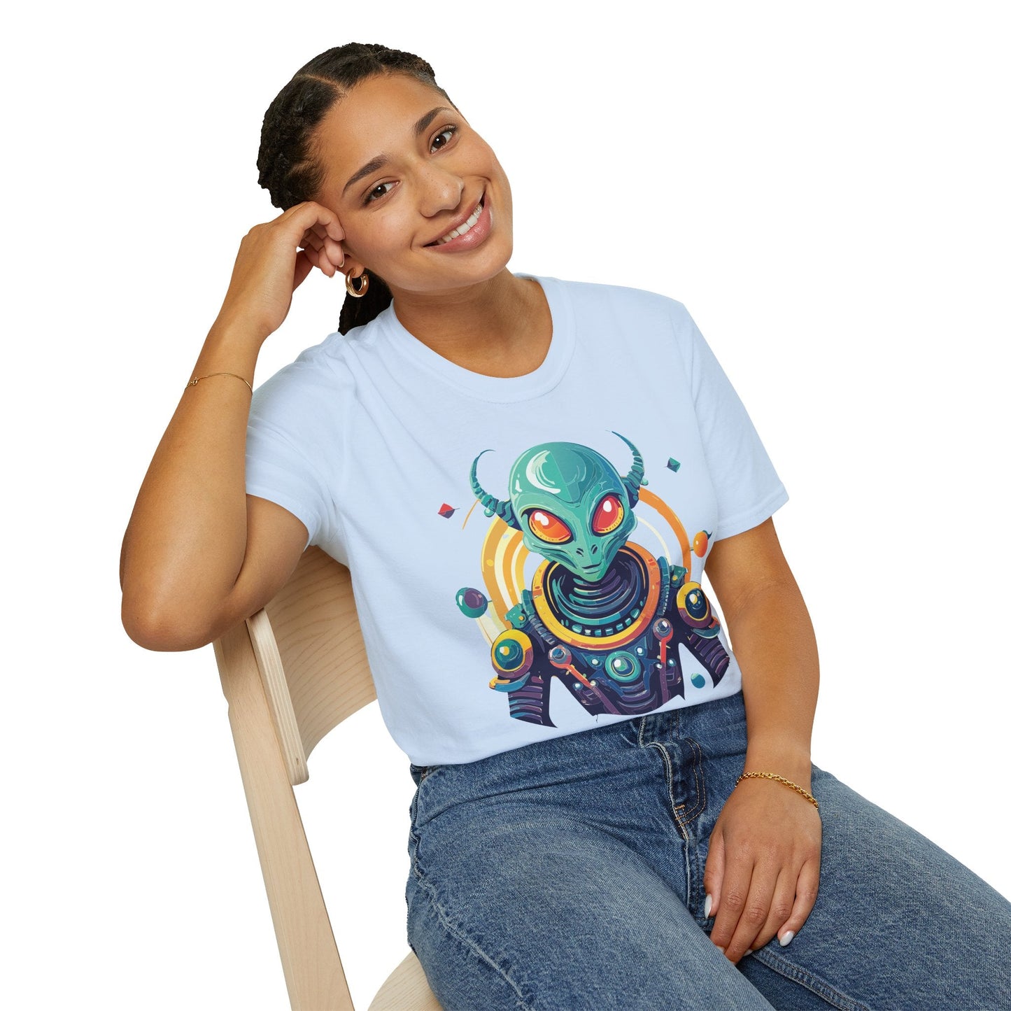 Alien Cosmos T Shirt Unisex Softstyle Cotton Tee With Alien Art Design Premium Comfort