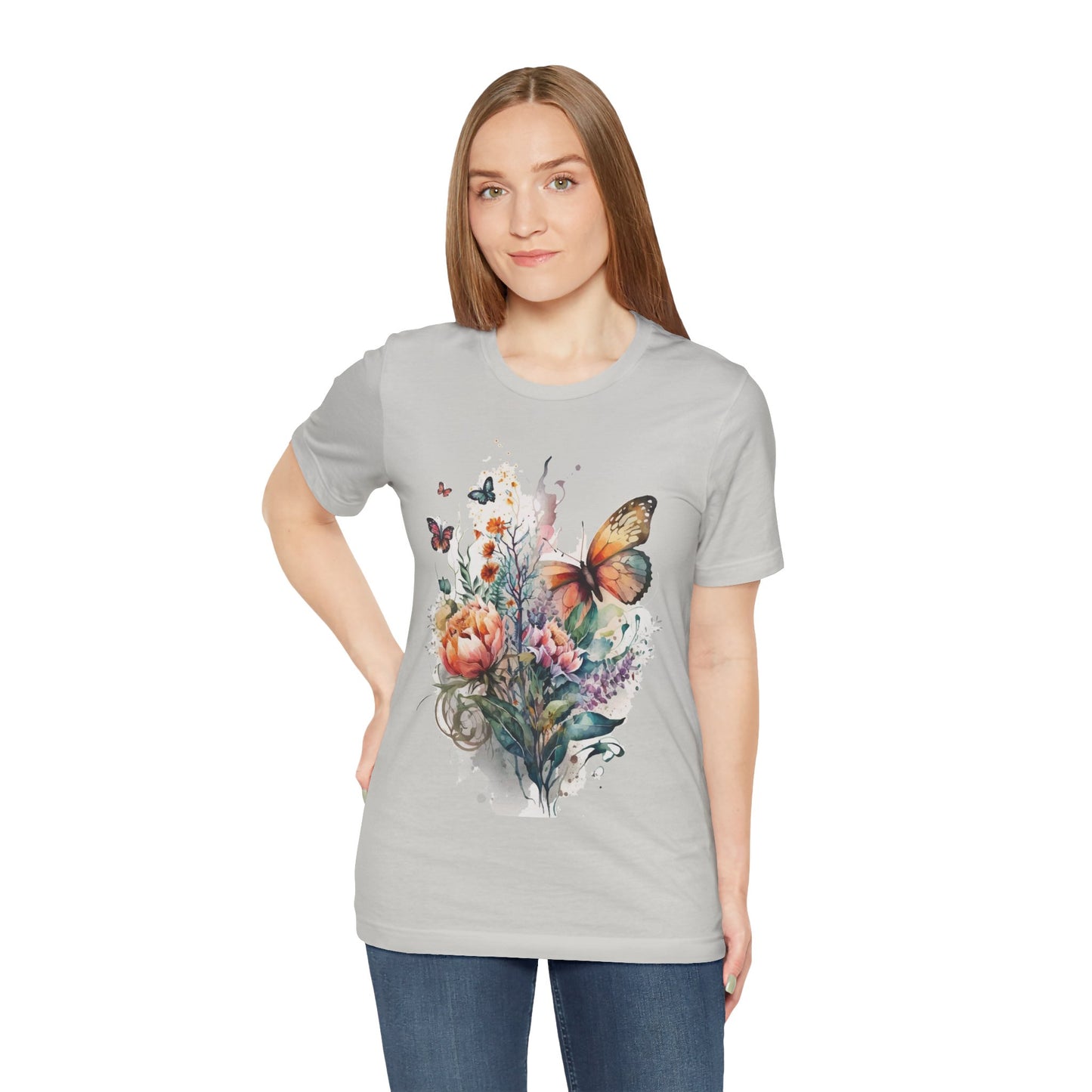 Cotton Tee Shirt with Butterfly Prints