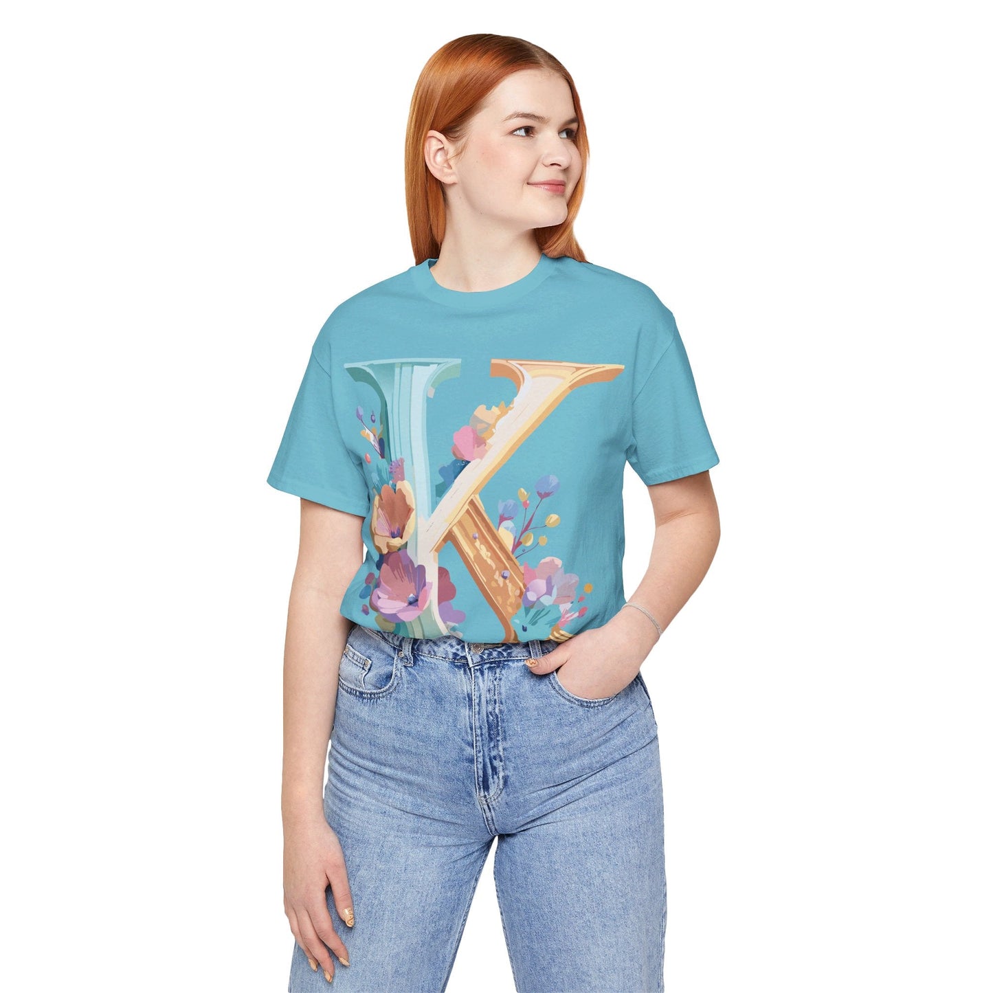Letter K Graphic Tee Unisex Shirt By Adelpha Vintage Art Design Short Sleeve Collection