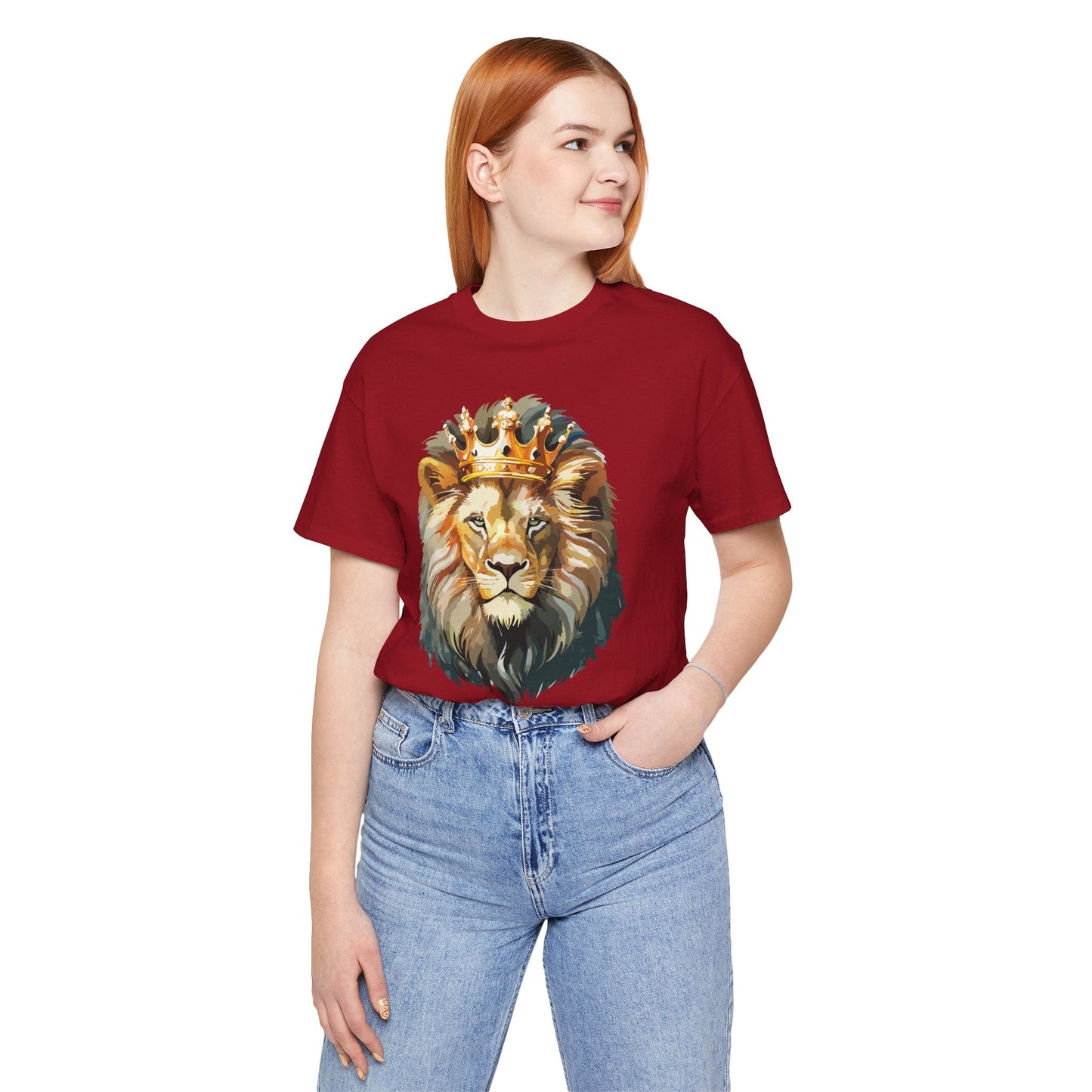 Lion with Crown Tee Unisex Cotton T-Shirt Regal King Lion Illustration, Wildlife Graphic Shirt - 1