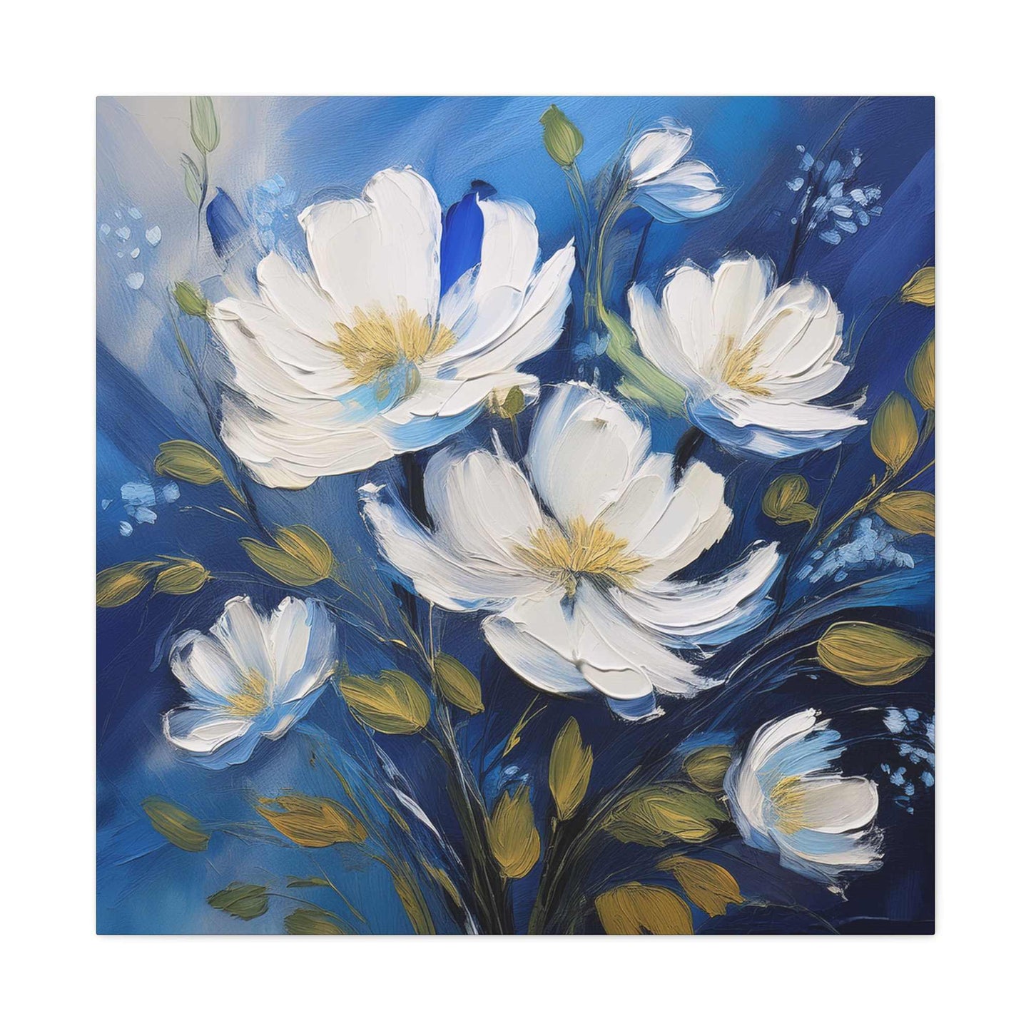 White Flowers Print Canvas, White Flowers Oil Paint Print 20x20, 24x24, 30x30, 32x32, 36x36, Art Design Print Non-Frame MC-8