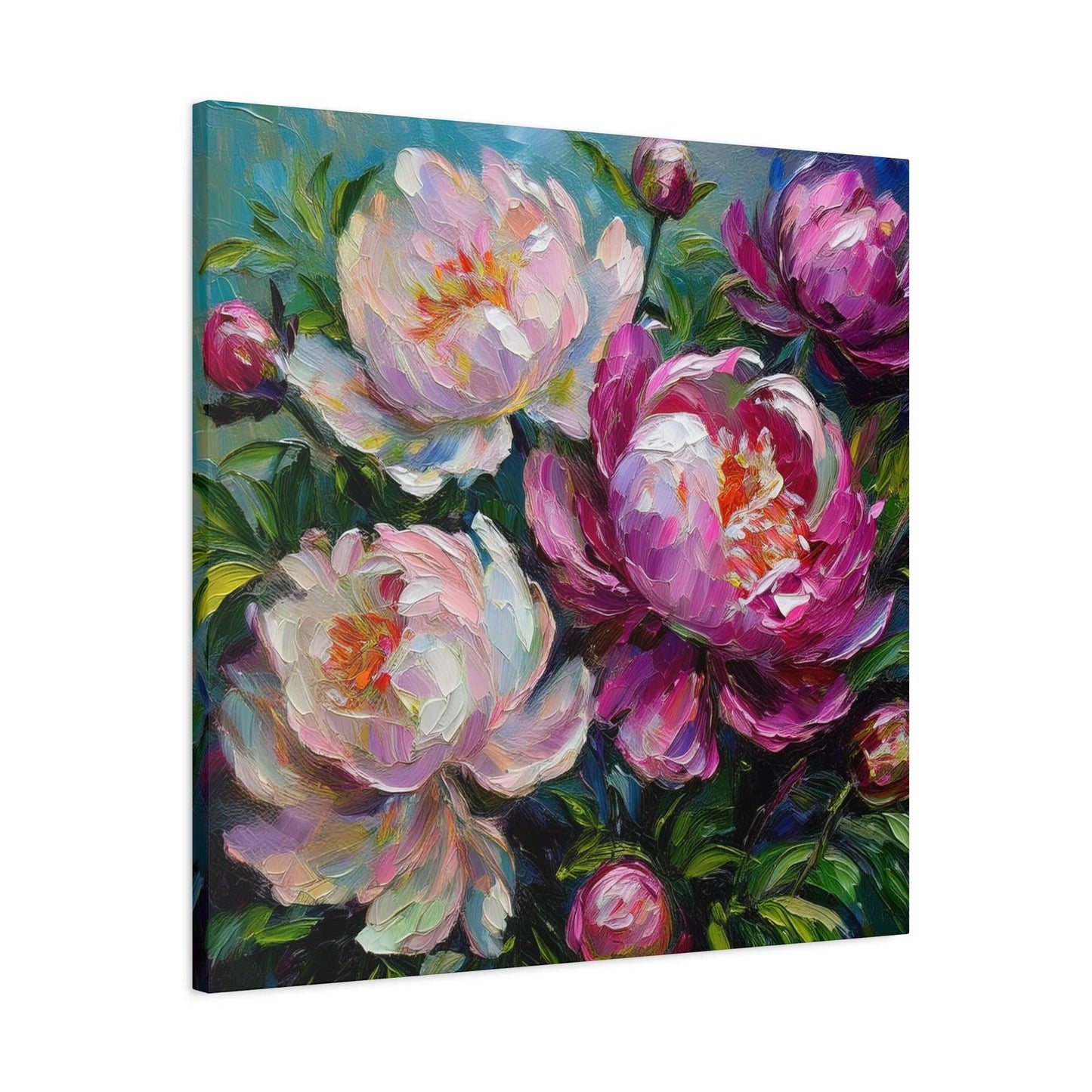 Pink Peonies Print Canvas, Floral Oil Paint Print 20x20, 24x24, 30x30, 32x32, 36x36 Art Design Pine-Wood Inner Frame MC-115