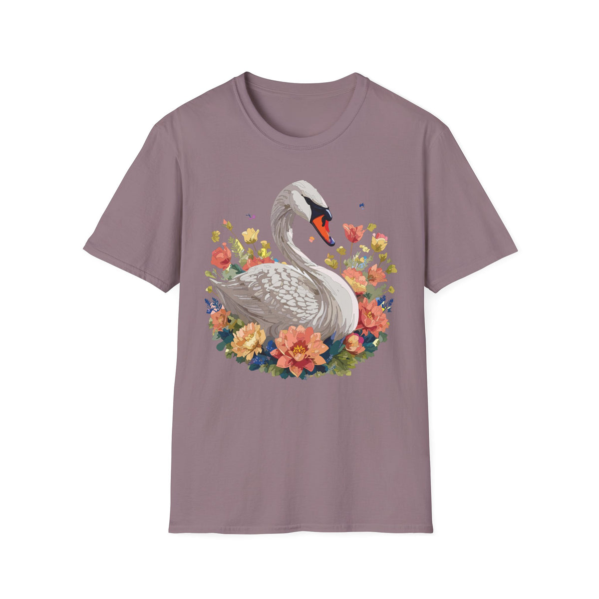 Swan with Watercolor Flowers T-Shirt | Floral Swan Illustration