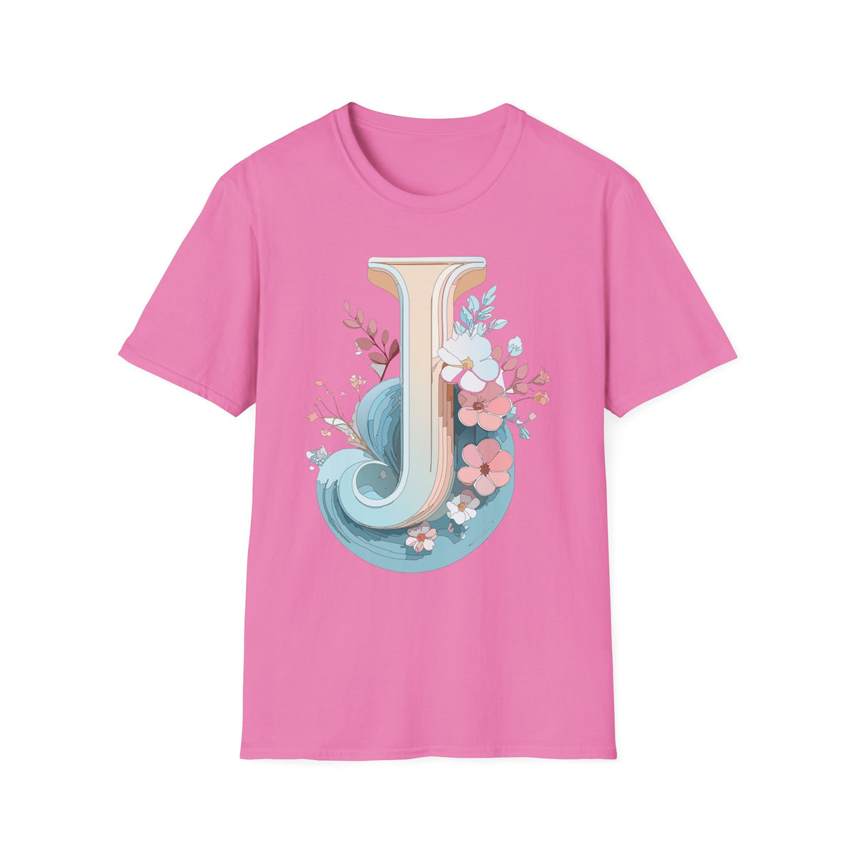 Floral Monogram J Letter T-Shirt | Vintage Botanical Initial