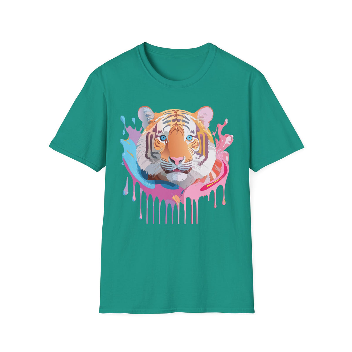 Colorful Tiger Face T-Shirt | Watercolor Drip Animal Graphic