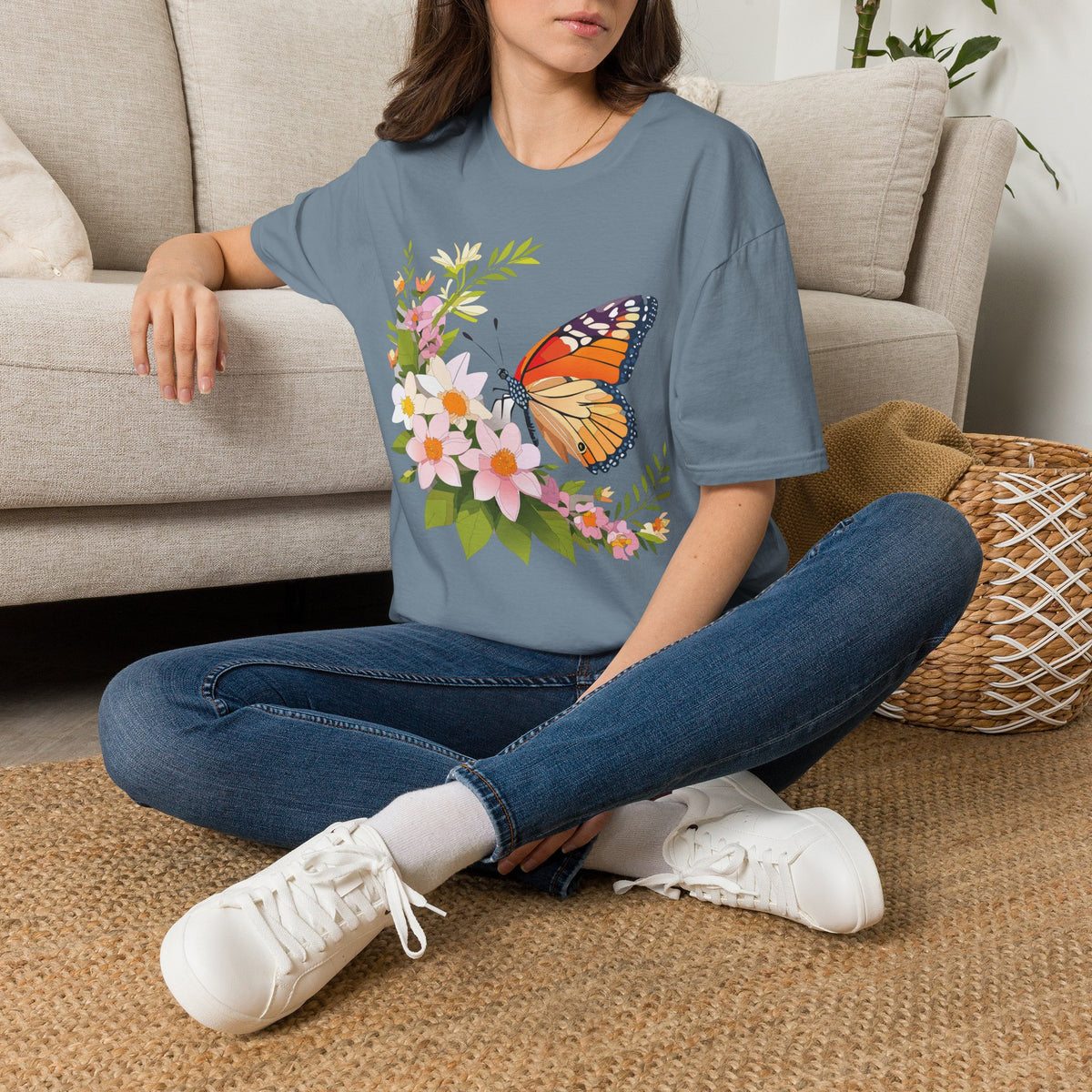 Monarch Butterfly Floral Graphic Tee Unisex 100 Cotton Gildan T-Shirt