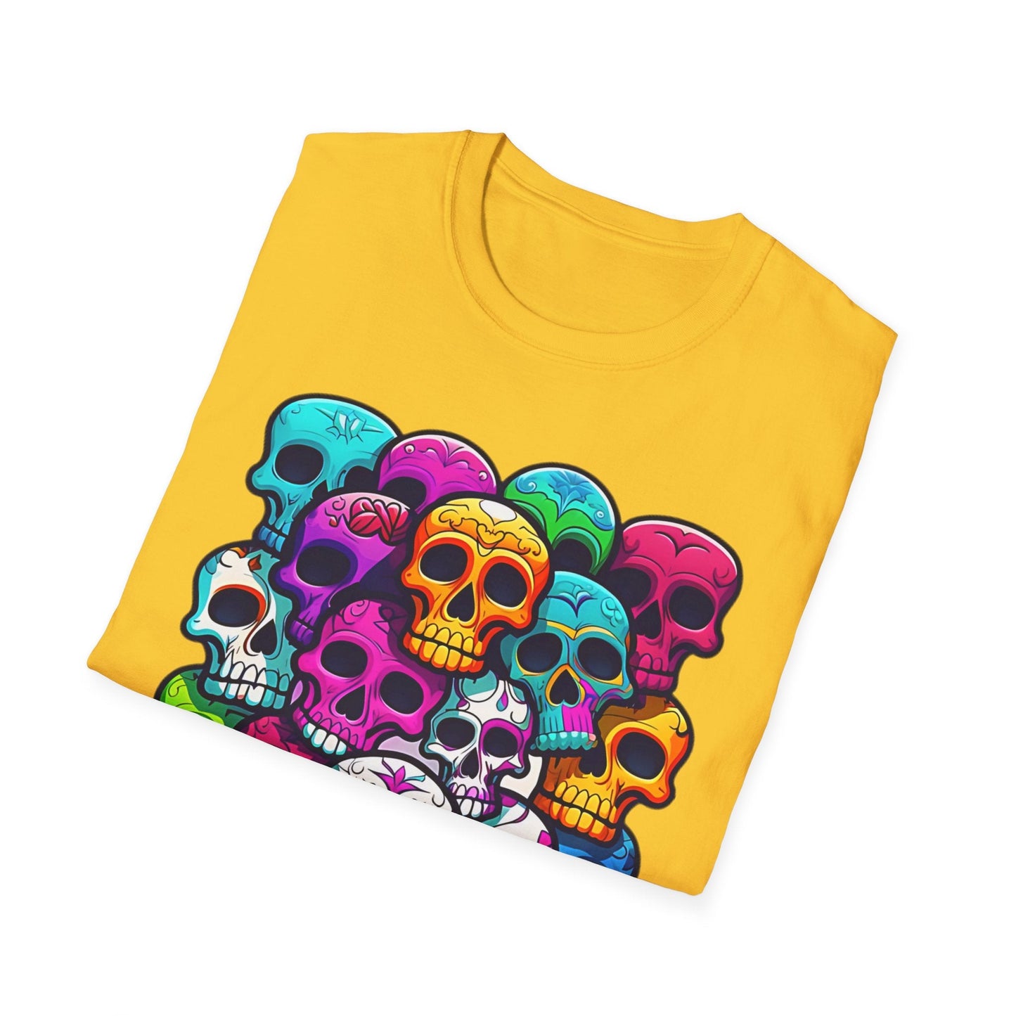 Unisex Skull Tee Shirt With Skeleton Design Gildan Softstyle 64000 100 Percent Ring Spun Cotton