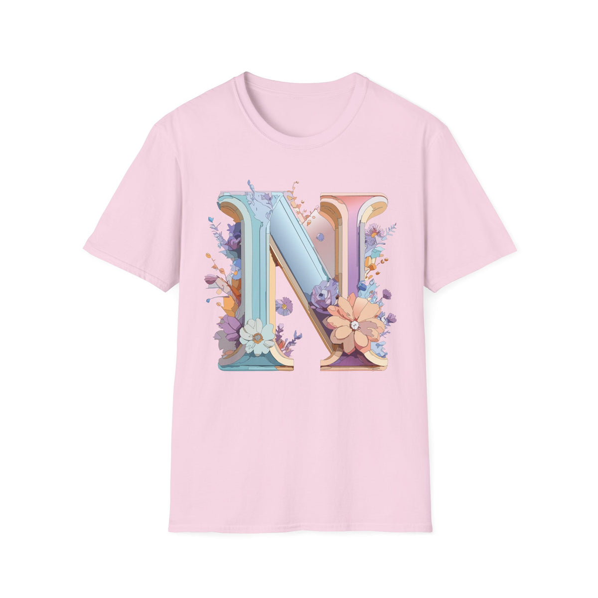 Floral Letter N T-Shirt | Monogram Initial N Tee