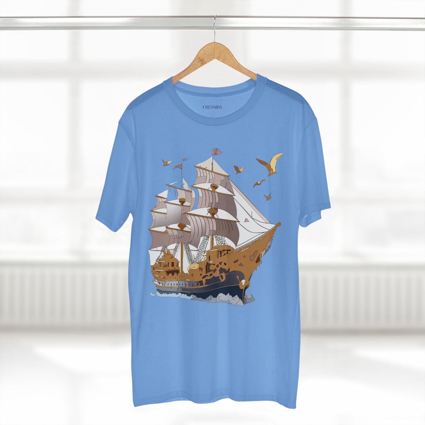 Ship Graphic Unisex 100 Cotton T-Shirt with Gold Frigate Art Design 3