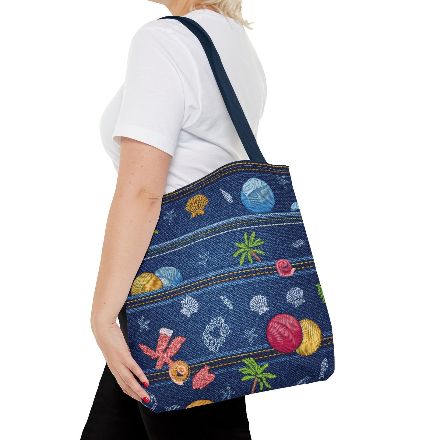 Denim Fabric Imitation Print Unisex Canvas Bag Poly Spun 3 Sizes Tote Bag 182-8