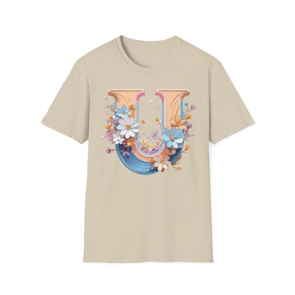 Floral Letter U T-Shirt | Monogram Initial Tee, Botanical Alphabet Shirt