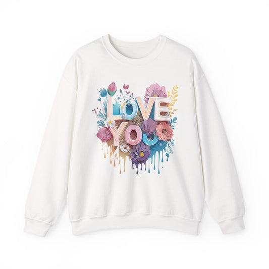 Floral Love Sweatshirt Unisex Heavy Blend Crewneck Valentine Day Flower Print Cozy Fleece Warm Gift