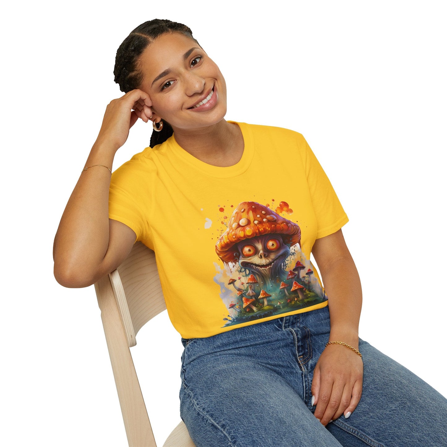 Funny Mashroom Tee Shirt Unisex Softstyle Cotton Art Design with Fungus Graphic Artwork Theme