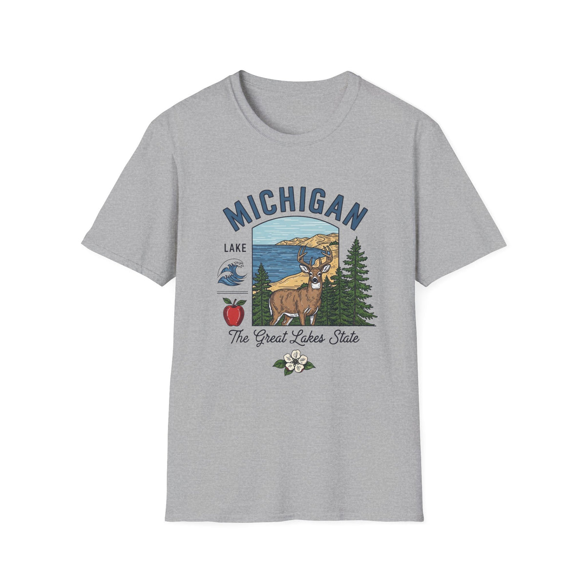 Michigan Graphic T-Shirt — The Great Lakes State Deer Lake Travel Tourist Graphic Design Unisex 100 Cotton Gildan T-Shirt