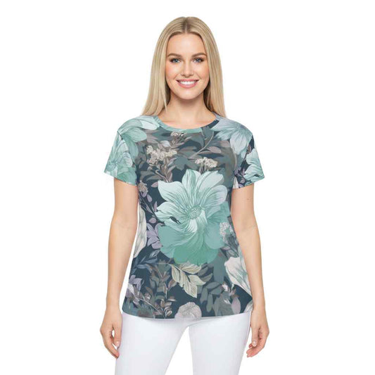 Women Poly T-Shirt with Floral Print