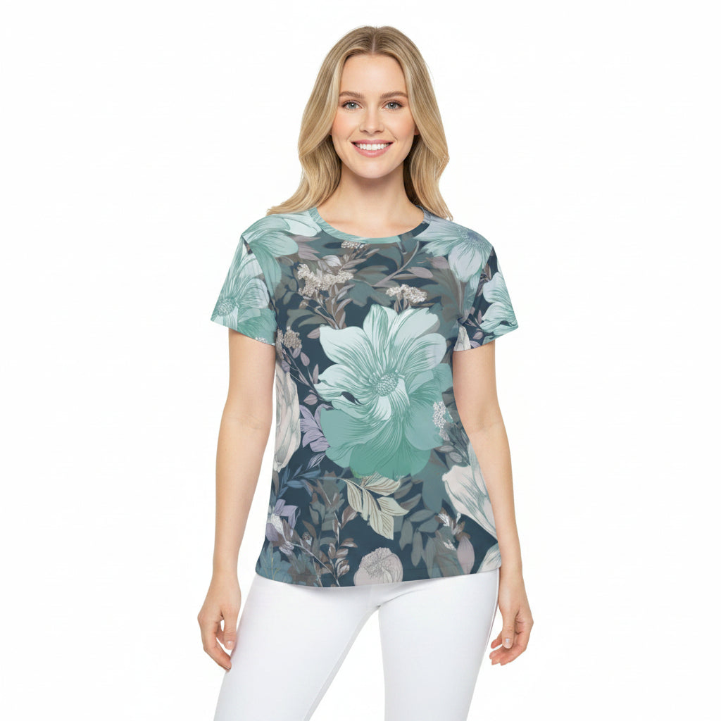 Women Poly T-Shirt with Floral Print