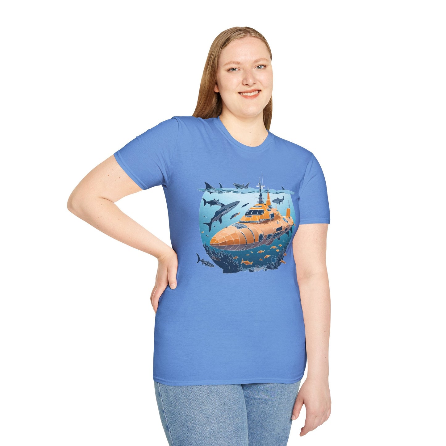 Ocean Graphic Tee Shirt Unisex Softstyle 64000 Gildan Lightweight Breathable Ocean Design U Boat