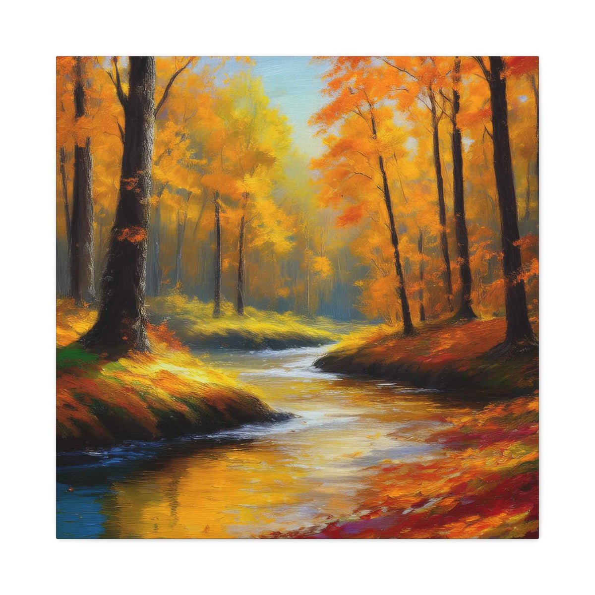 Fall Forest Print Canvas, Oil Paint Print 20x20, 24x24, 30x30, 32x32, 36x36 Art Design Print Pine-Wood Inner Frame MC-99