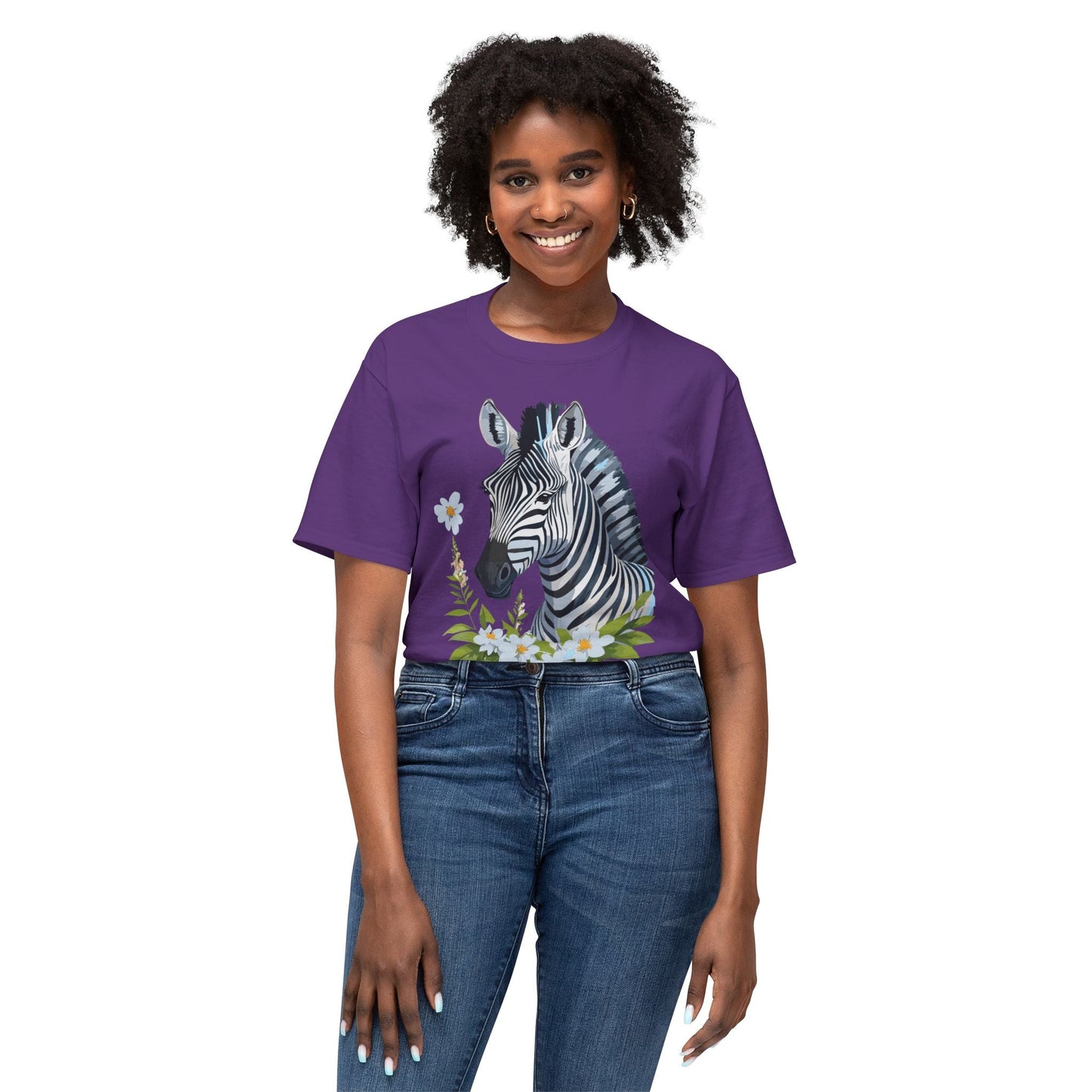Unisex Zebra Art Print T Shirt 100% Cotton Vintage Floral Tee Made in USA Premium Graphic Tee