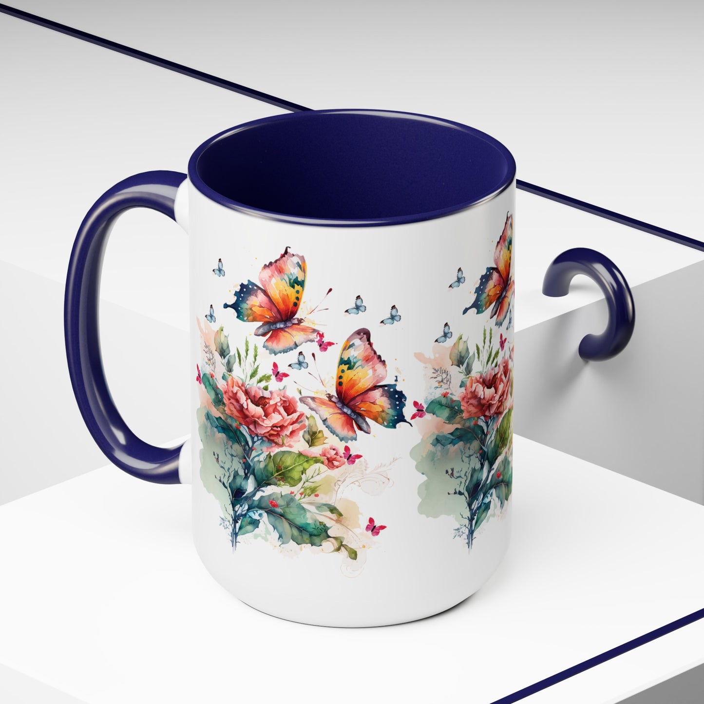 Two-Tone Coffee Mugs with butterfly