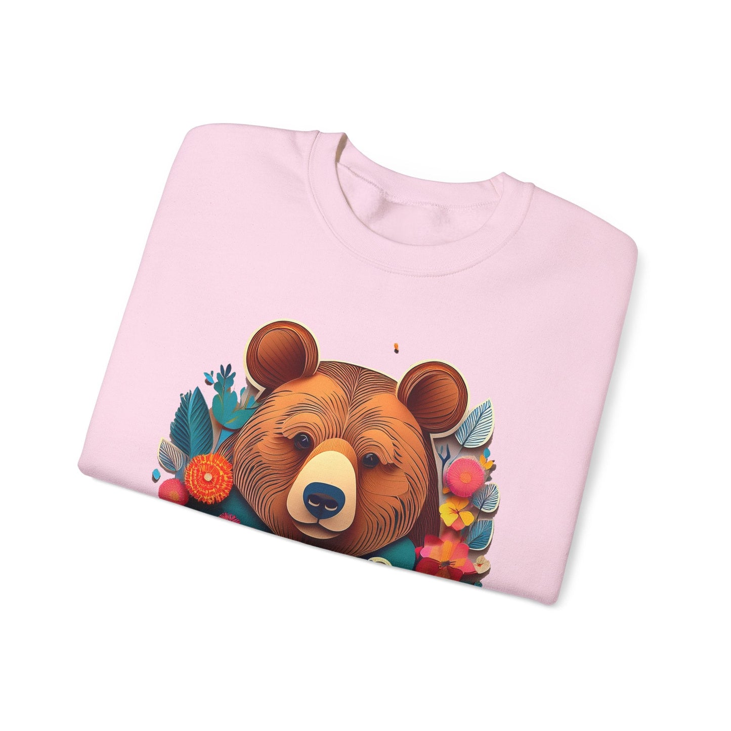 Unisex Floral Bear Sweatshirt Art Design Gildan 18000 Heavy Blend Crewneck