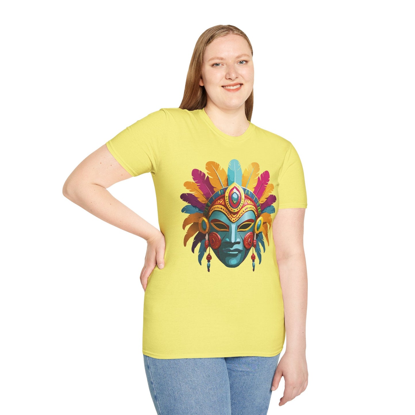Mask Tee Shirt Unisex Short Sleeve Graphic Tee Masquerade Design 100 Percent Ring Spun Cotton