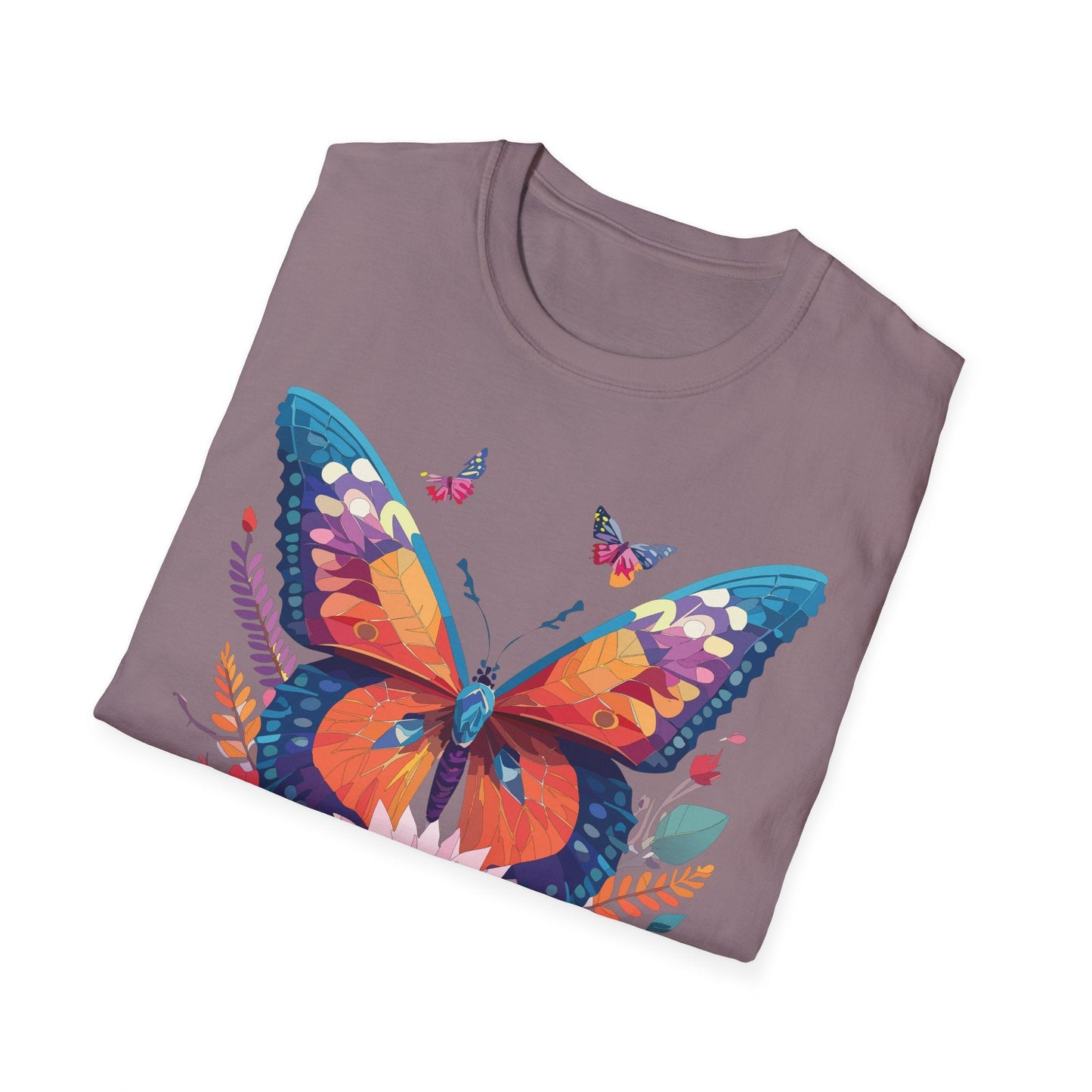 Butterfly Print Unisex T Shirt Softstyle 64000 Monarch Butterfly Themed Tee Ring Spun Cotton