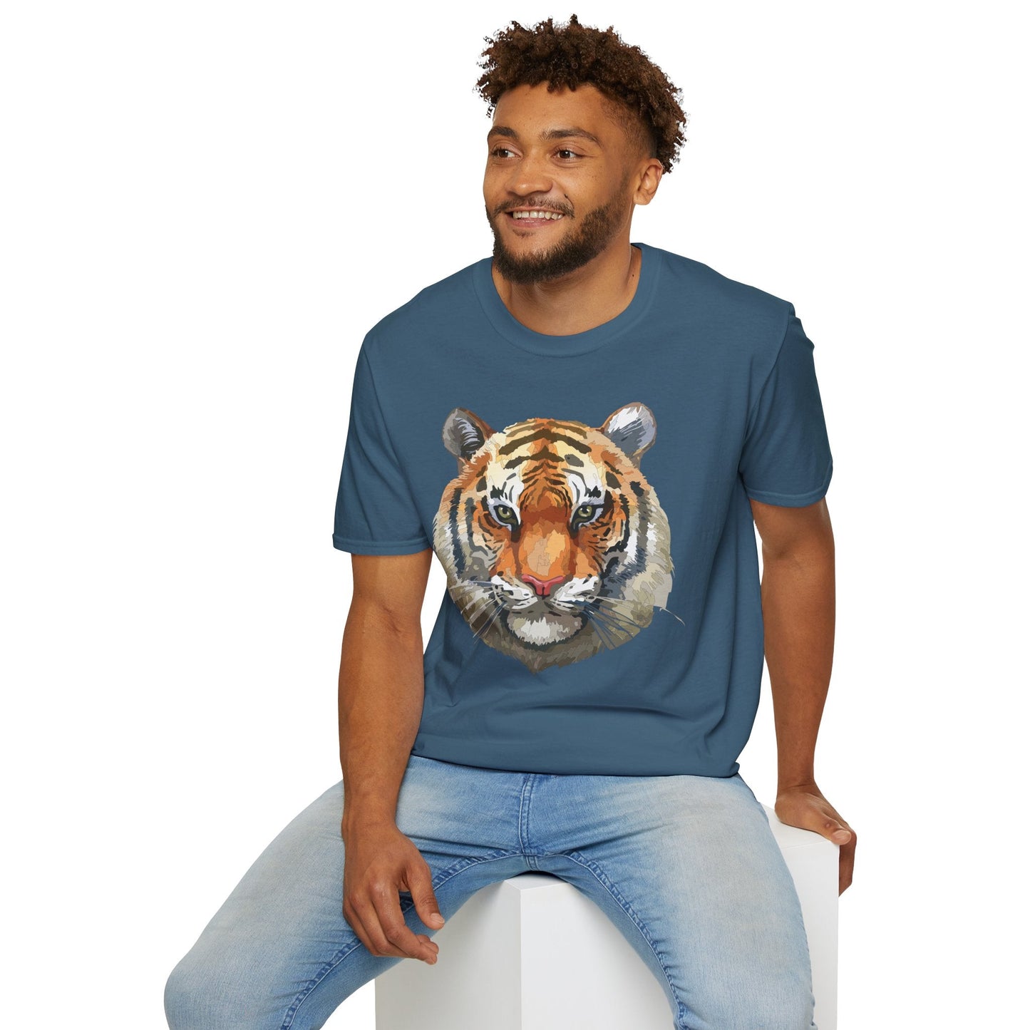 Tiger Print Unisex T Shirt Softstyle 64000 Gildan Ring Spun Cotton Tee