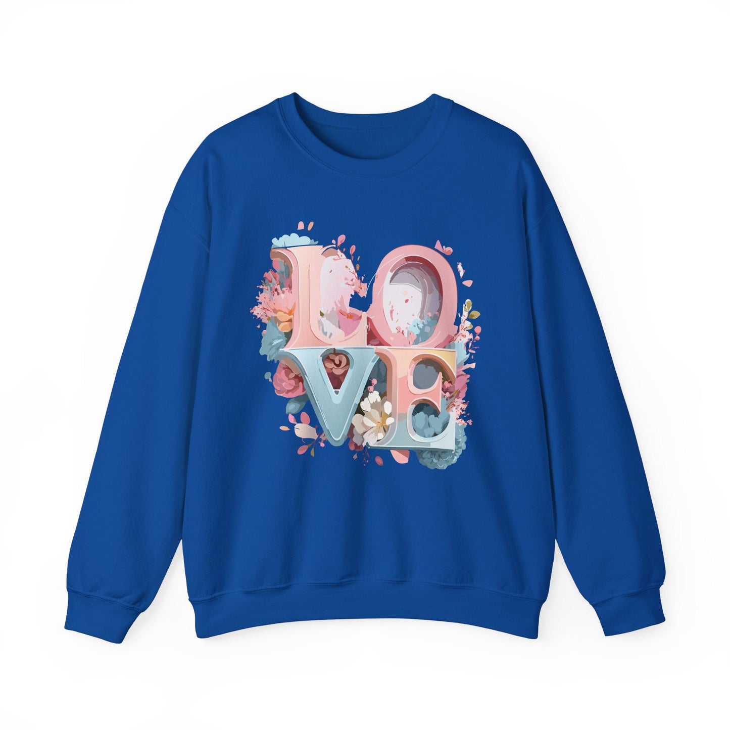 Floral Love Sweatshirt Unisex Crewneck Valentine Day Gift Gildan 18000 Fifty Fifty Cotton Blend