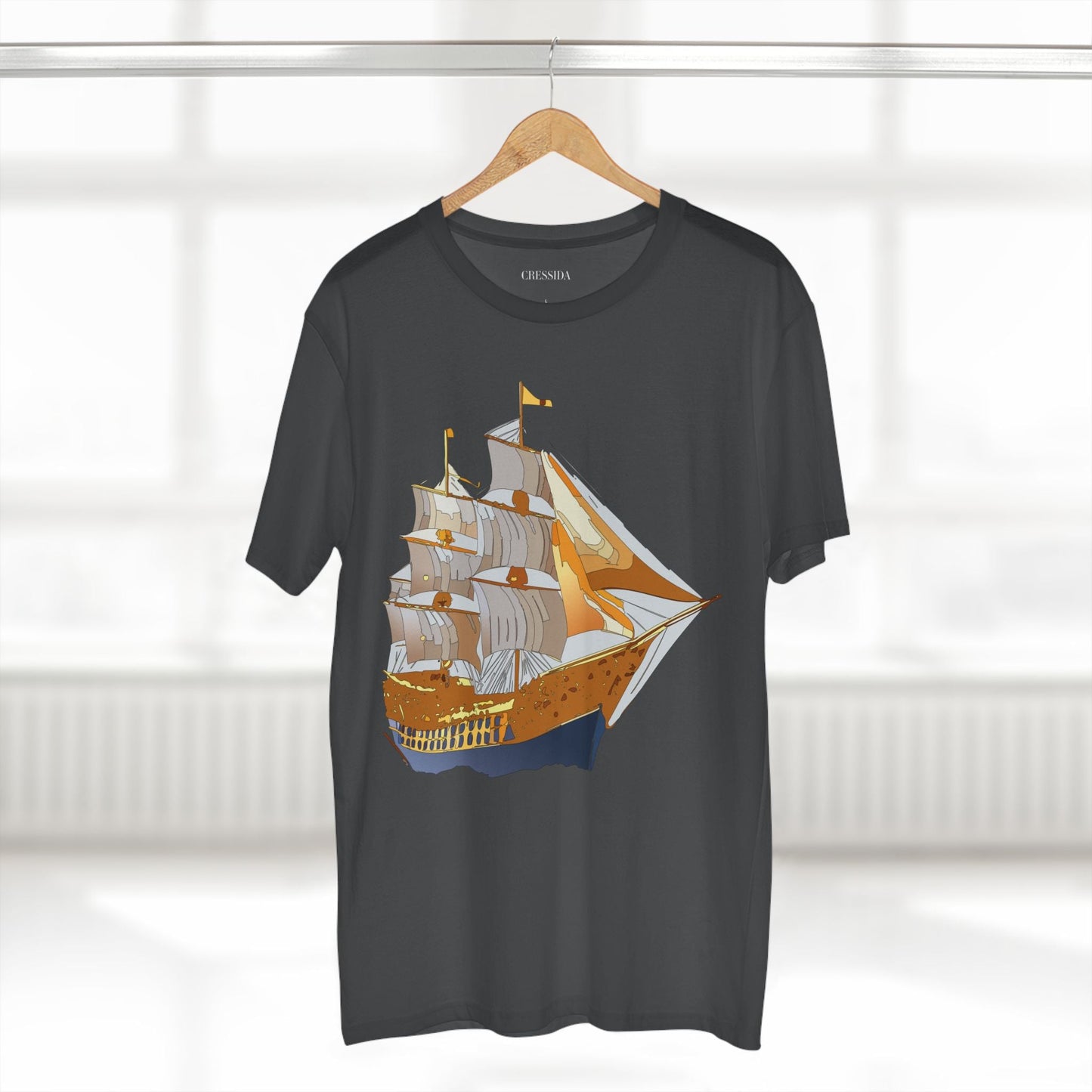 Ship Graphic Unisex 100 Cotton T-Shirt with Gold Frigate Art Design 23