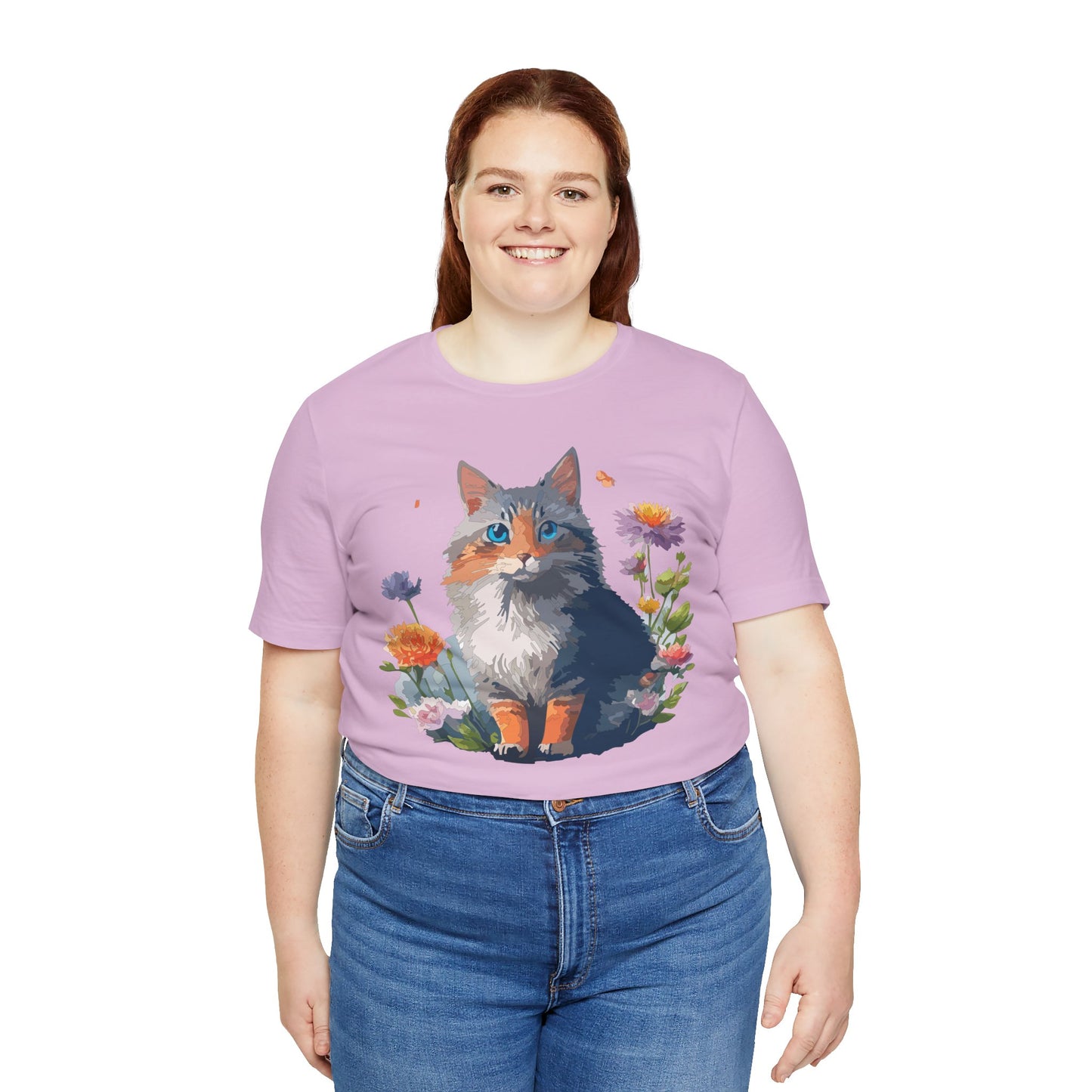 Floral Cat Tee, Animal Shirt, Cat Shirt, Floral Tee, Flower T-shirt, T-Shirt with Animal, Summer Top with Art Design