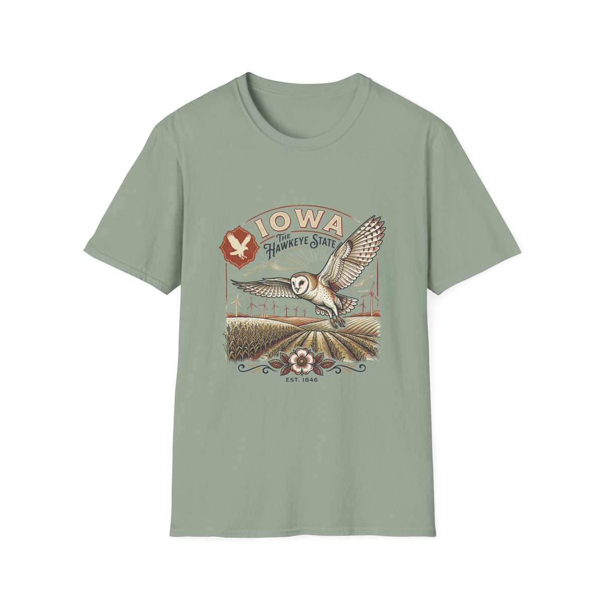 Iowa Owl Hawkeye State Vintage Graphic Tee - Travel Tourist Graphic Design Unisex 100 Cotton Gildan T-Shirt