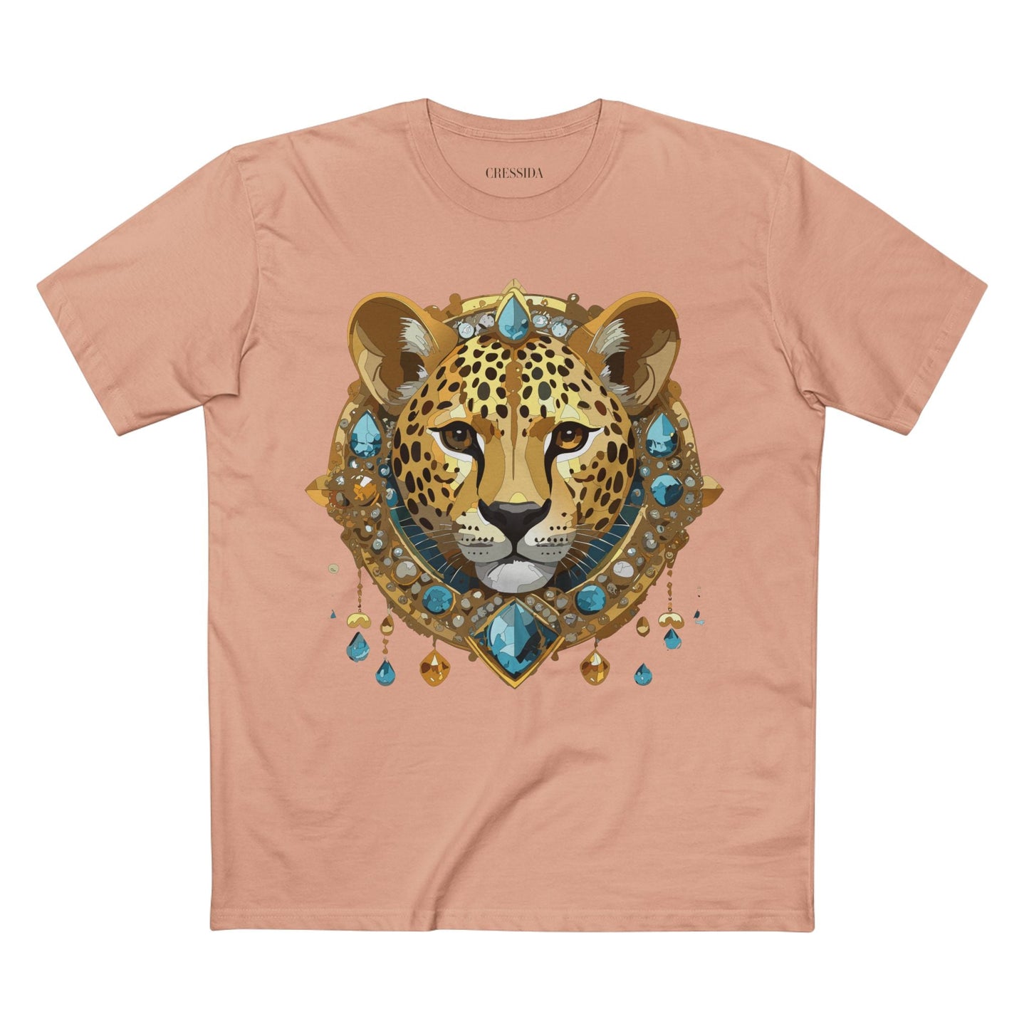 Cheetah Graphic Unisex 100 Cotton Tee With Unique Animal Golden Medallion Art Design 44