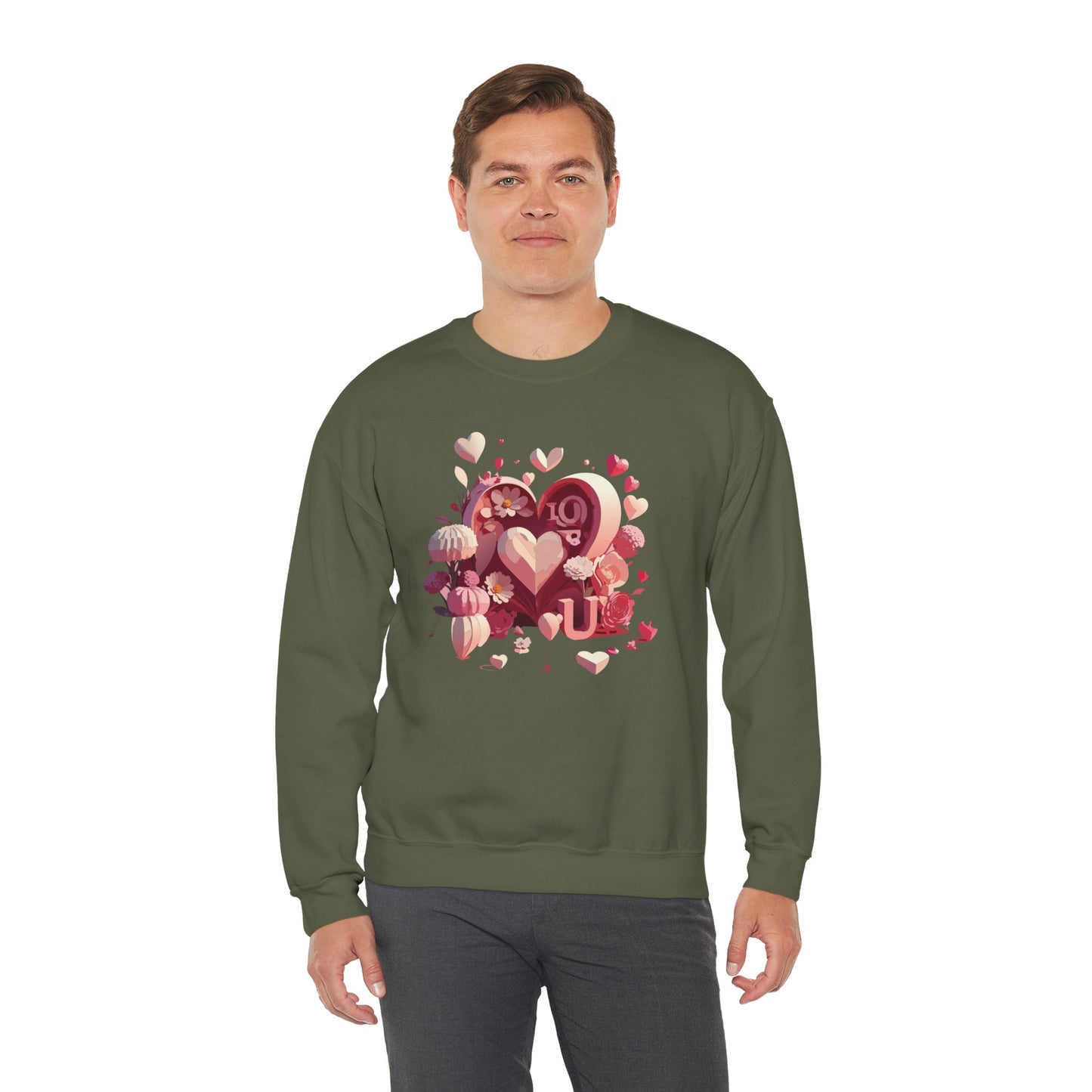 Unisex Floral Big Heart Sweatshirt, Love Floral Sweatshirt, Floral Heart Sweatshirt, 50/50 Cotton-Poly Valentine's Day Sweatshirt 09