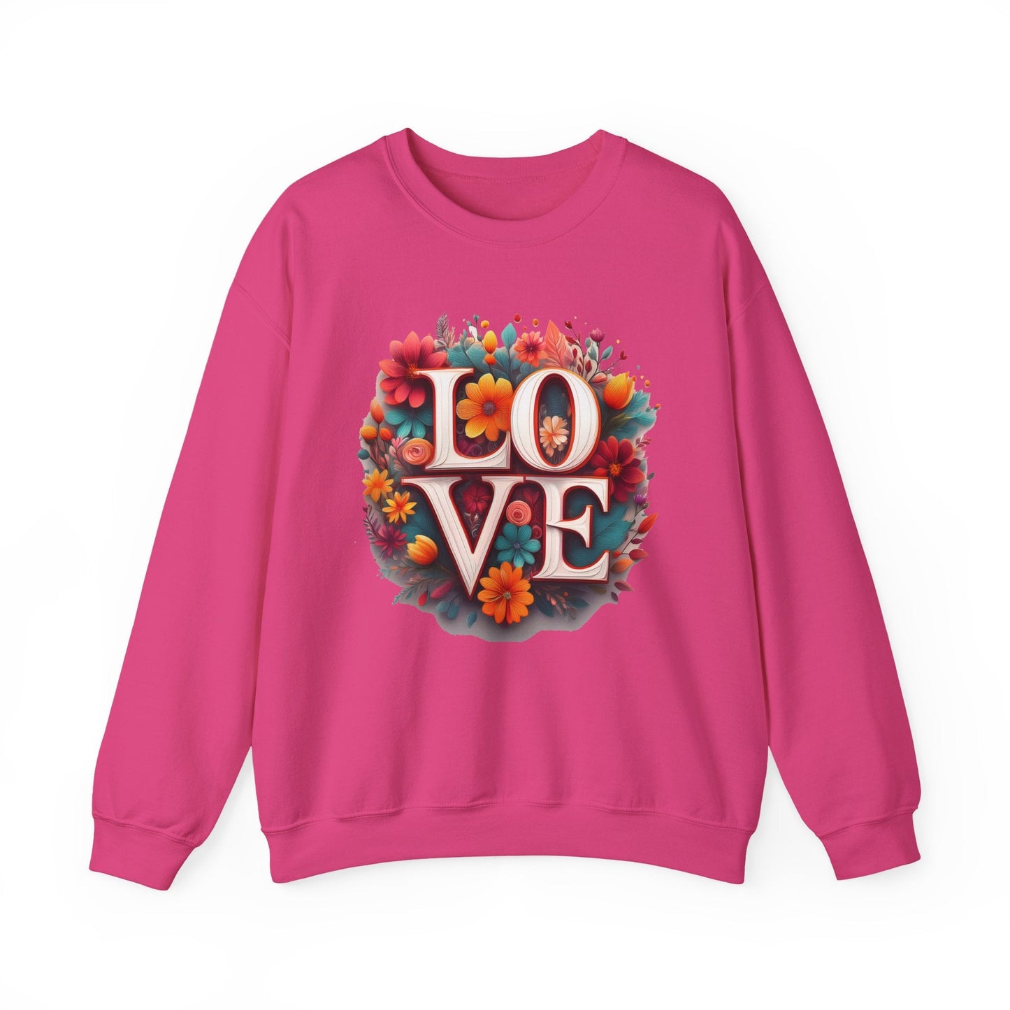 Floral Love Valentines Day Sweatshirt Unisex Heavy Blend Crewneck 50/50 Cotton Polyester Gildan 18000