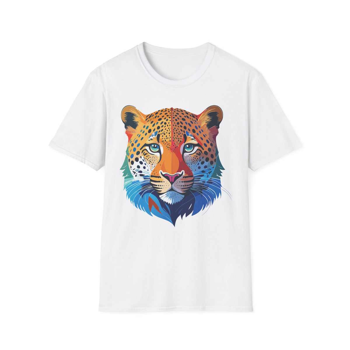 Colorful Leopard Face T-Shirt | Rainbow Big Cat Illustration