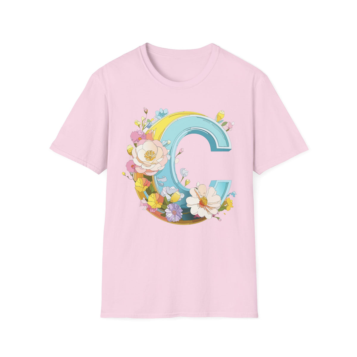Floral Letter C T-Shirt | Vintage Botanical Initial Tee